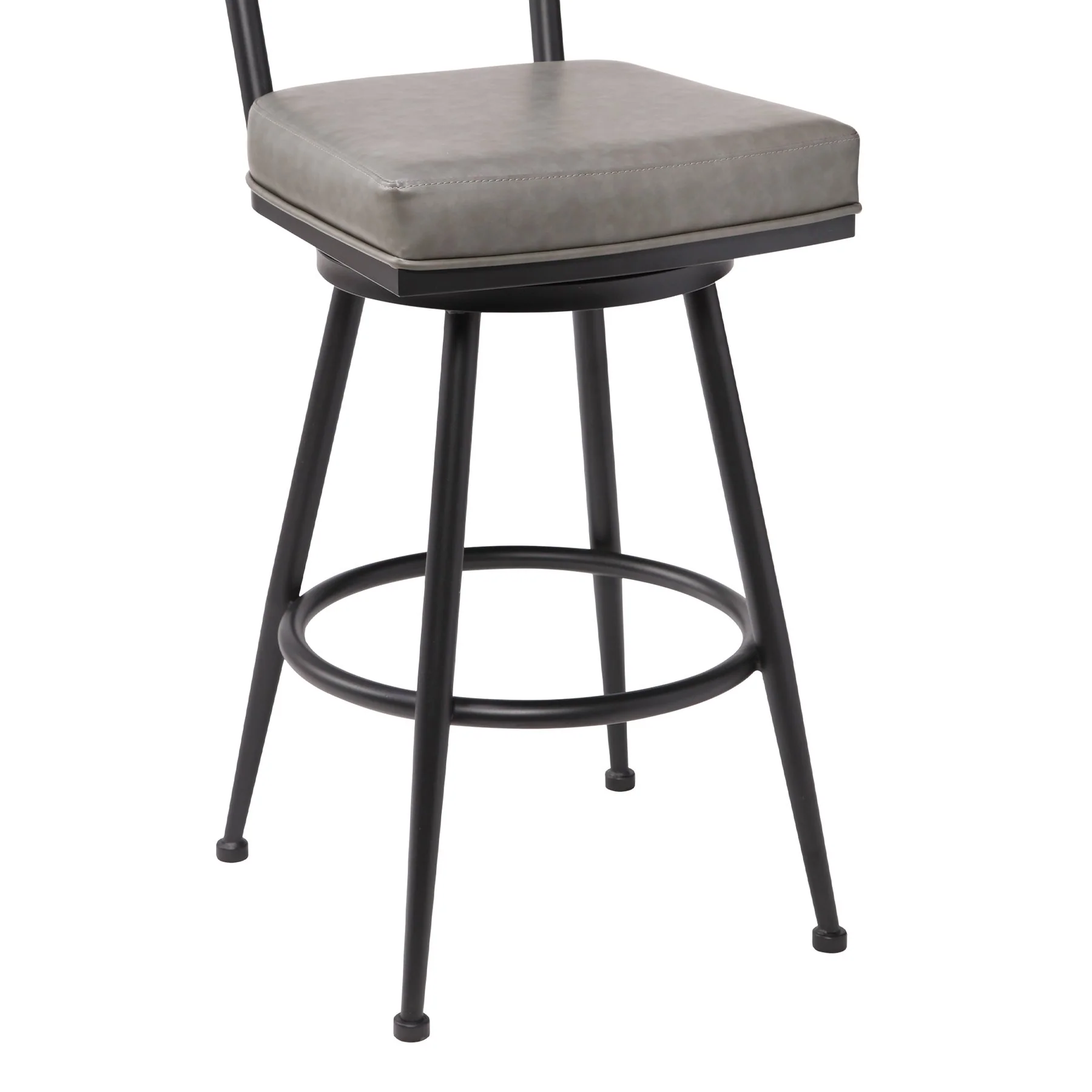 Denver Contemporary 30" Bar Height Barstool in Black Finish and Vintage Gray Faux Leather - Image 3