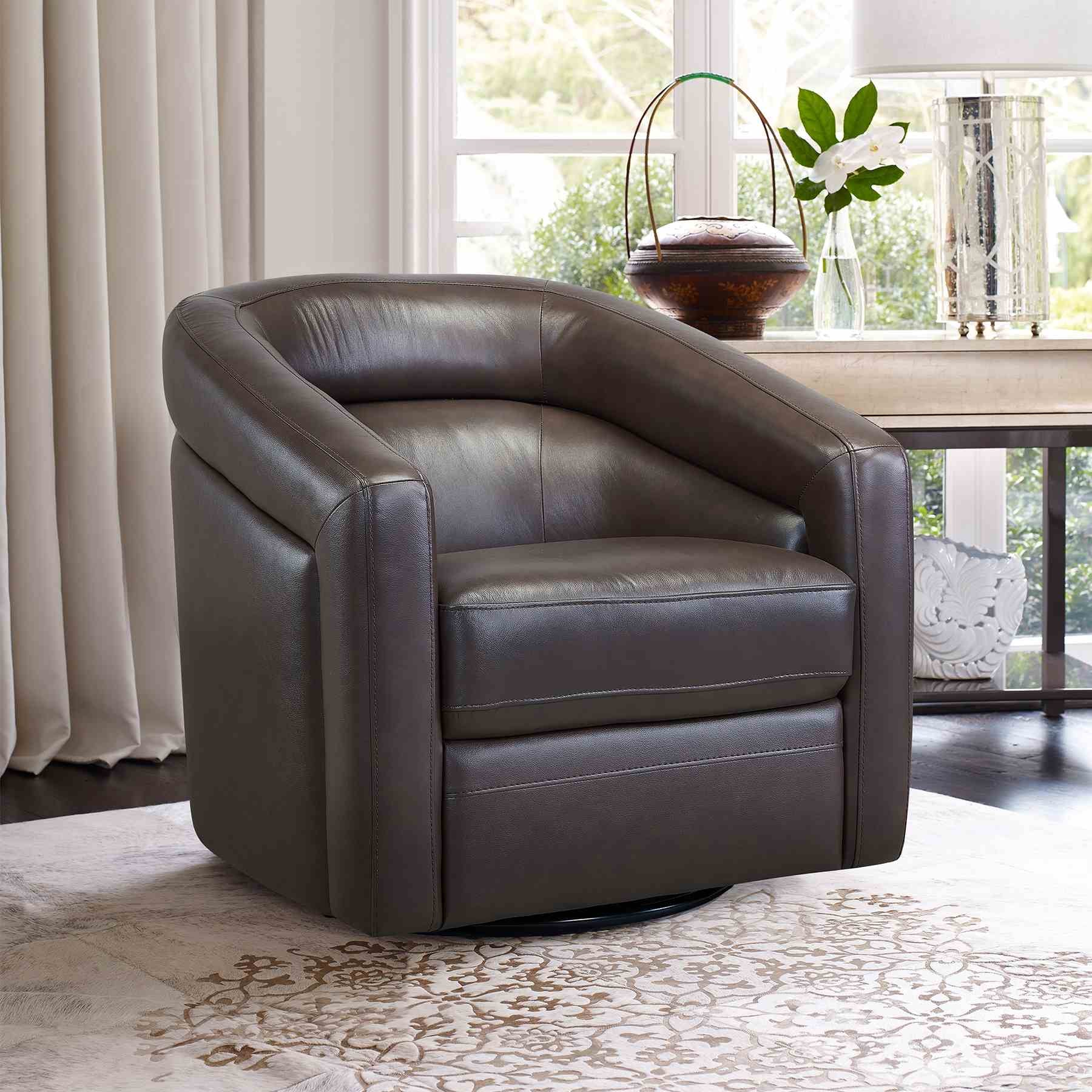Desi Contemporary Swivel Accent Chair in Espresso Genuine Leather - Image 7