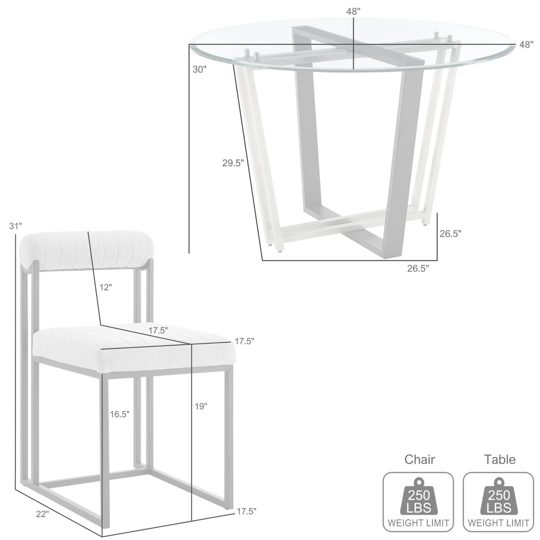 Devi Anastasia 5 Piece Round Glass Dining Table Set with Matte Black Iron and Light Gray Fabric - Image 9