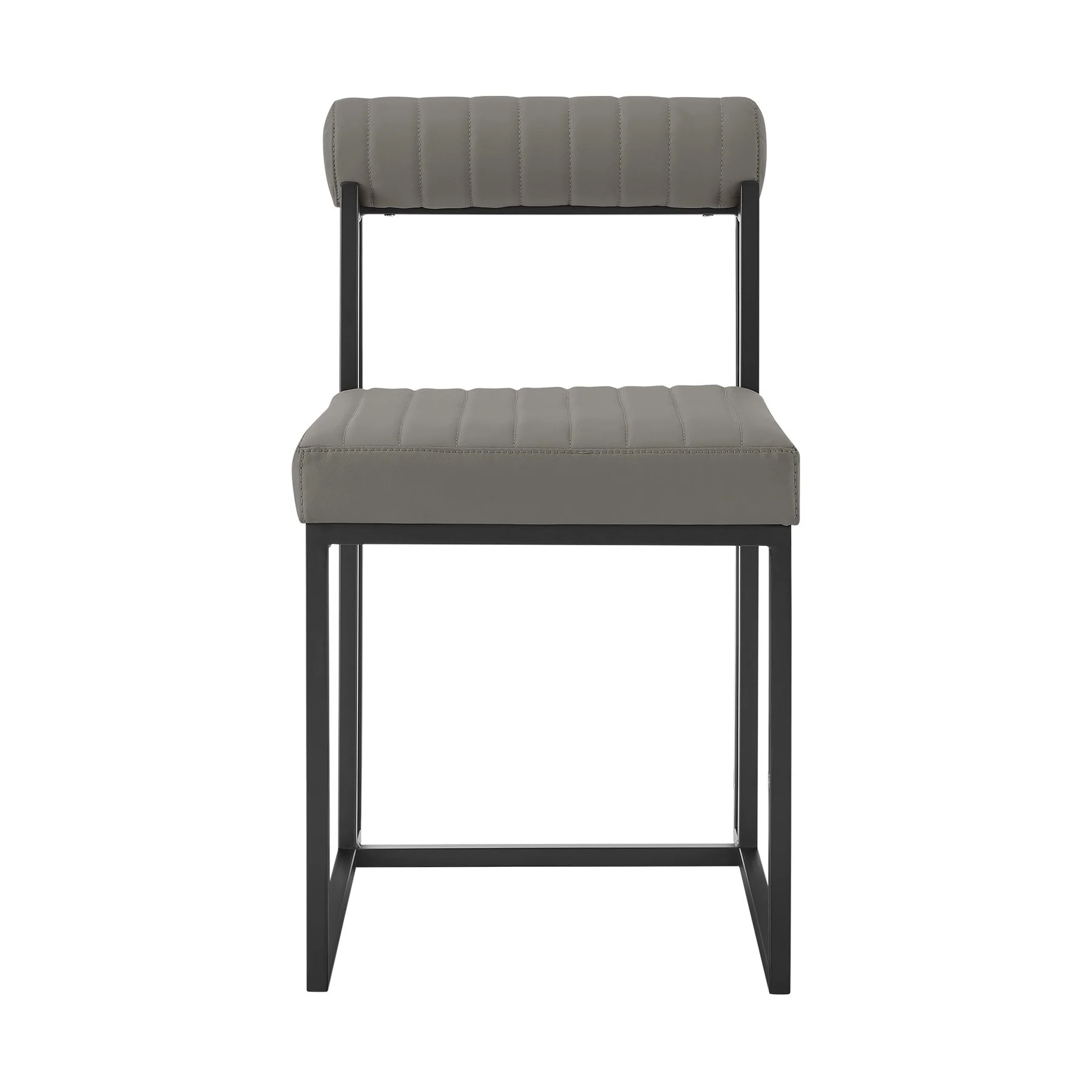 Devi Anastasia 5 Piece Round Glass Dining Table Set with Matte Black Iron and Light Gray Faux Leather - Image 3