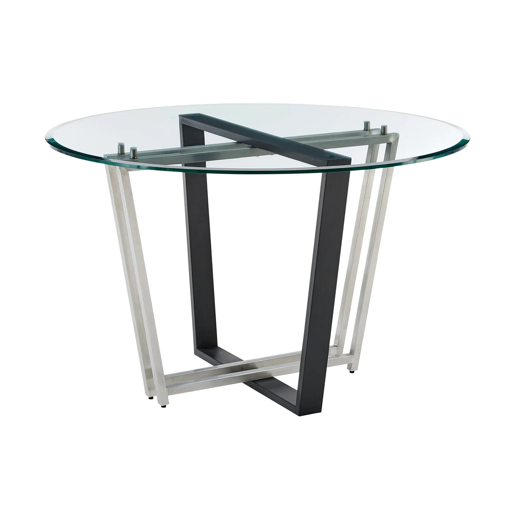 Devi Anastasia 5 Piece Round Glass Dining Table Set with Matte Black Iron and Light Gray Faux Leather - Image 4