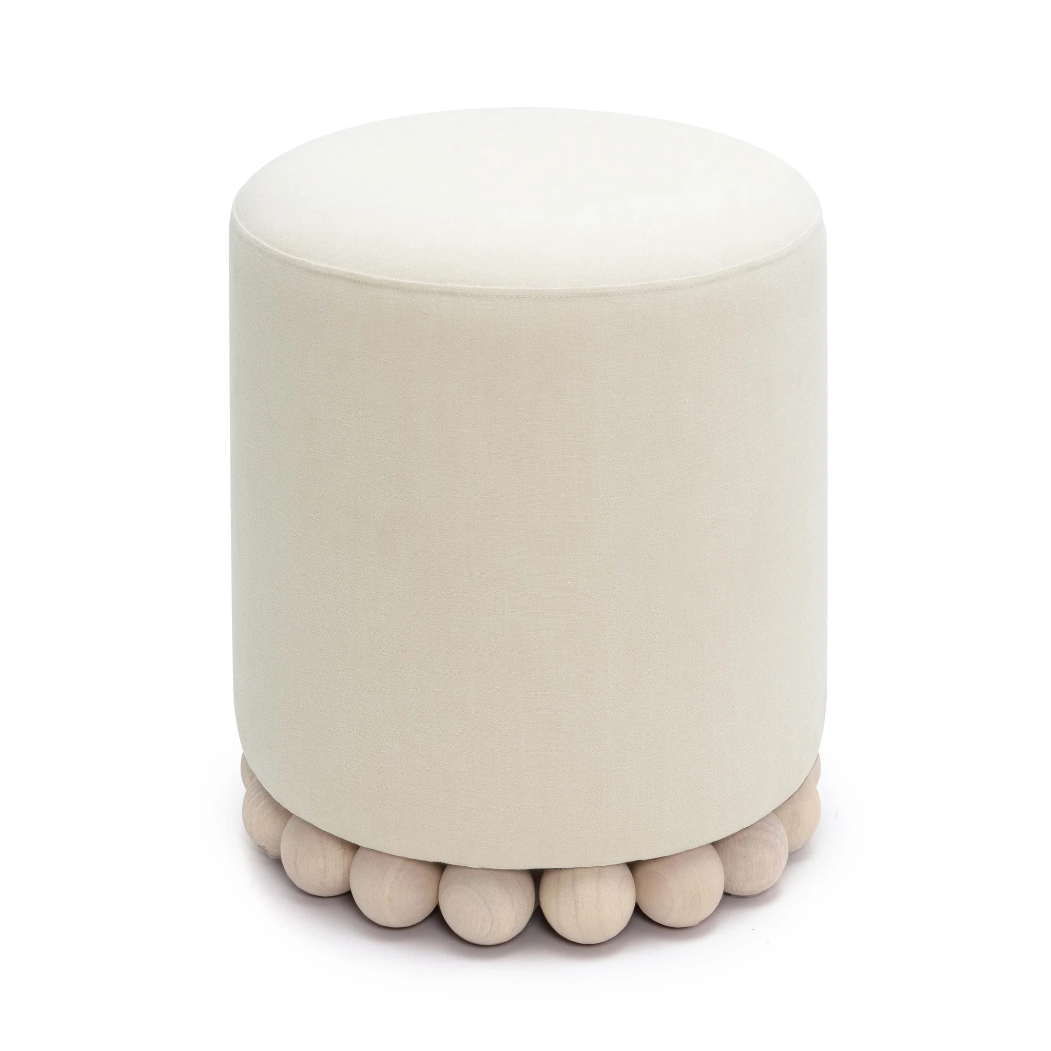Dex Cream Upcycled Fabric Ottoman - Image 3