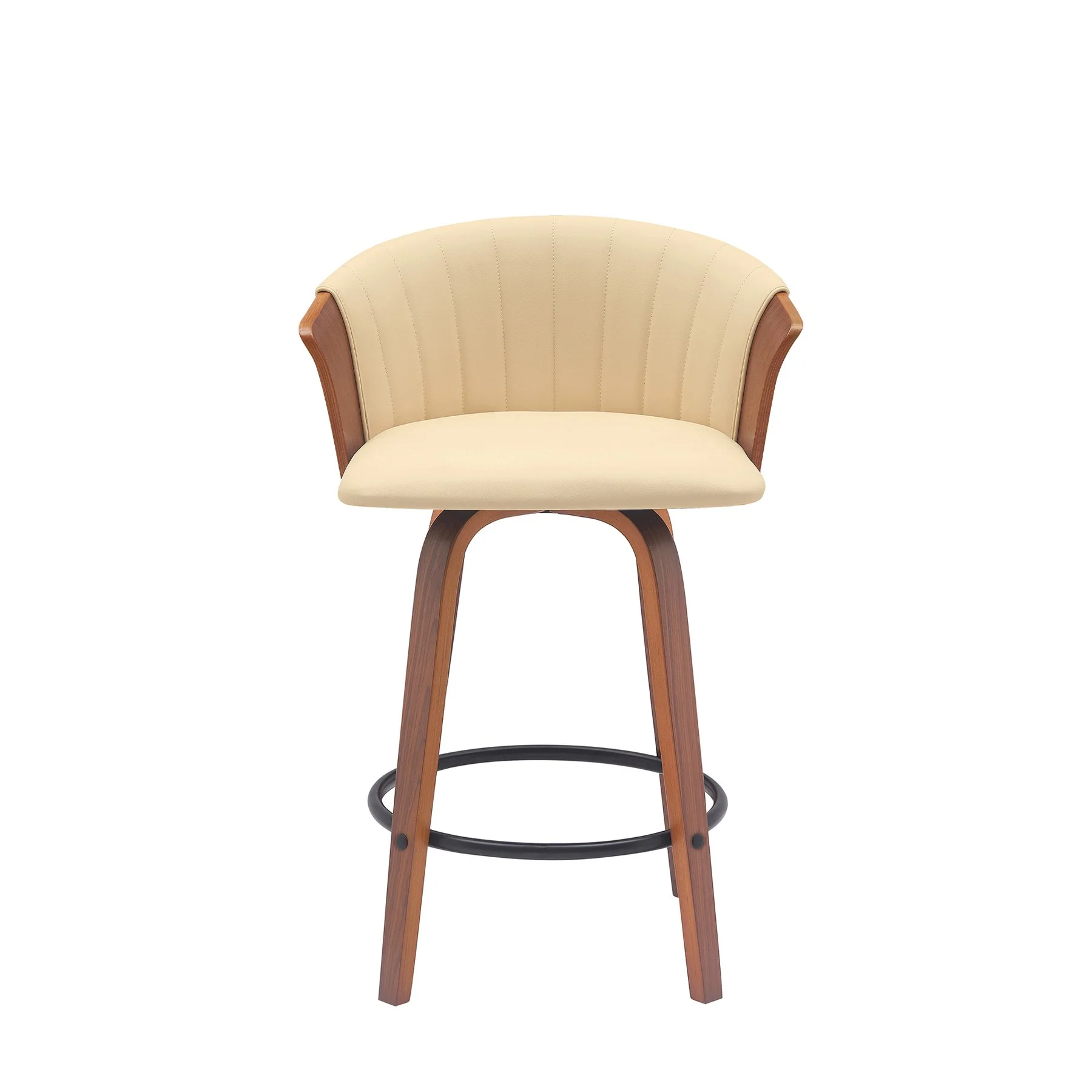 Diana 26" Swivel Walnut Wood Counter Stool in Cream Faux Leather - Image 2