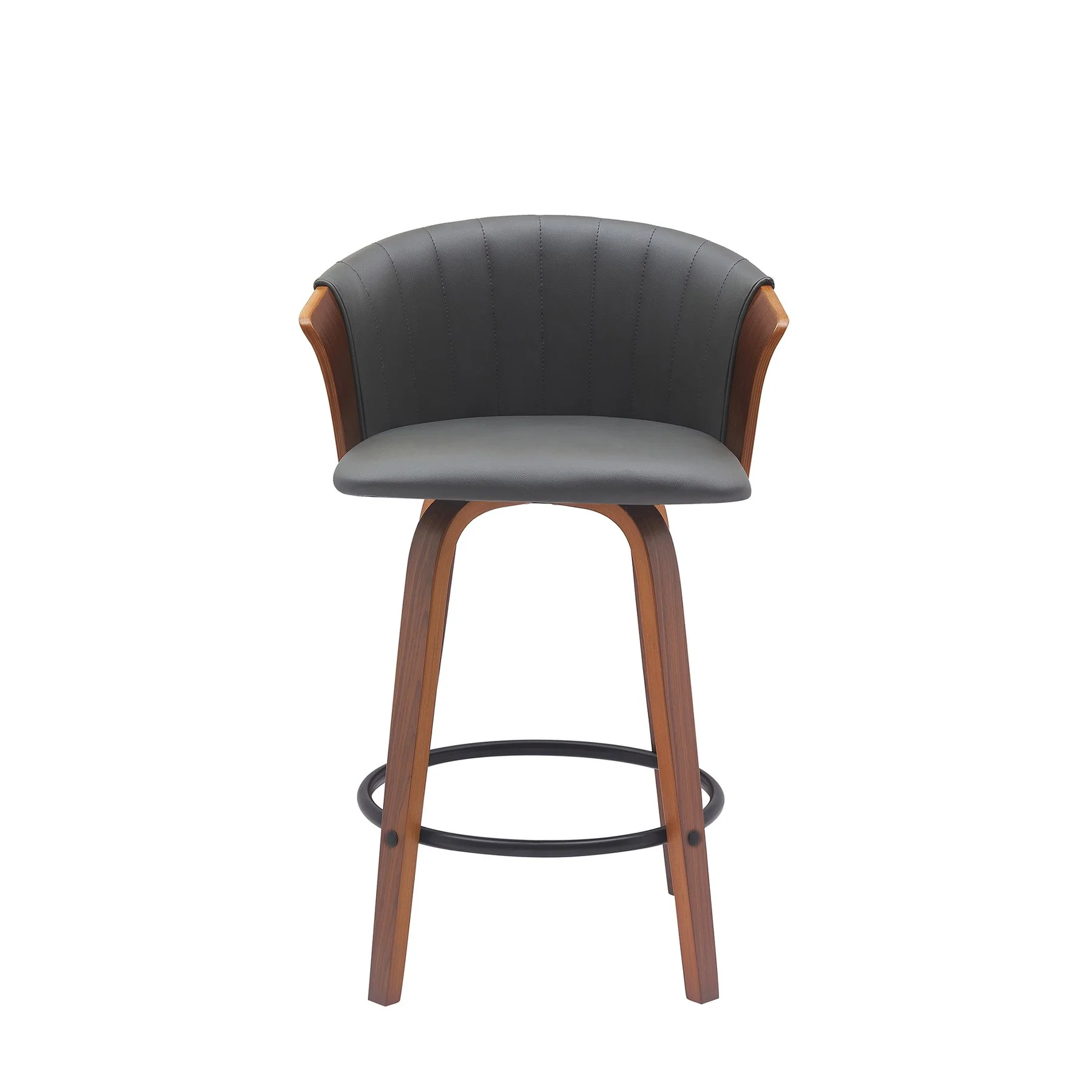 Diana 26" Swivel Walnut Wood Counter Stool in Gray Faux Leather - Image 2