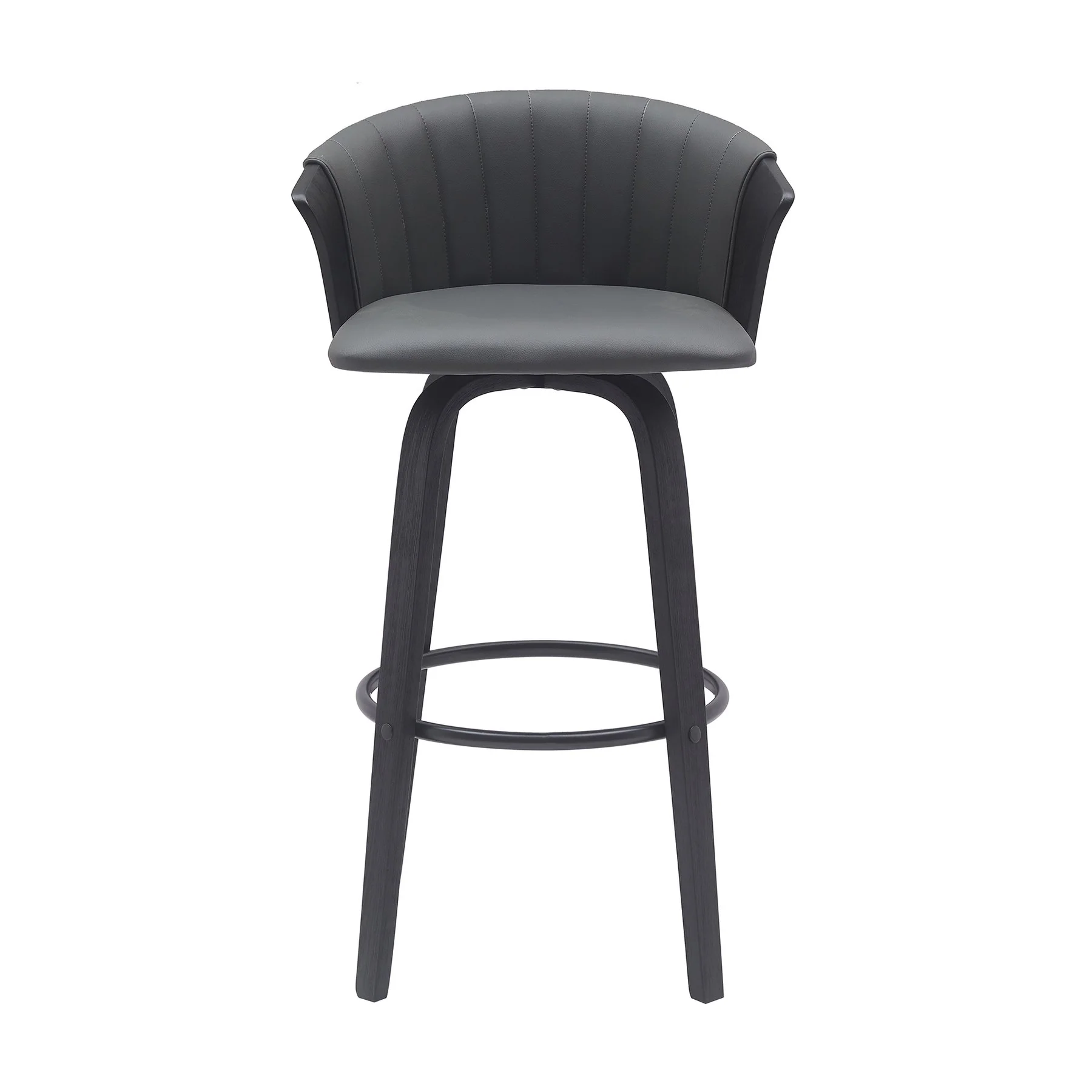 Diana 30" Swivel Black Wood Bar Stool in Gray Faux Leather - Image 2