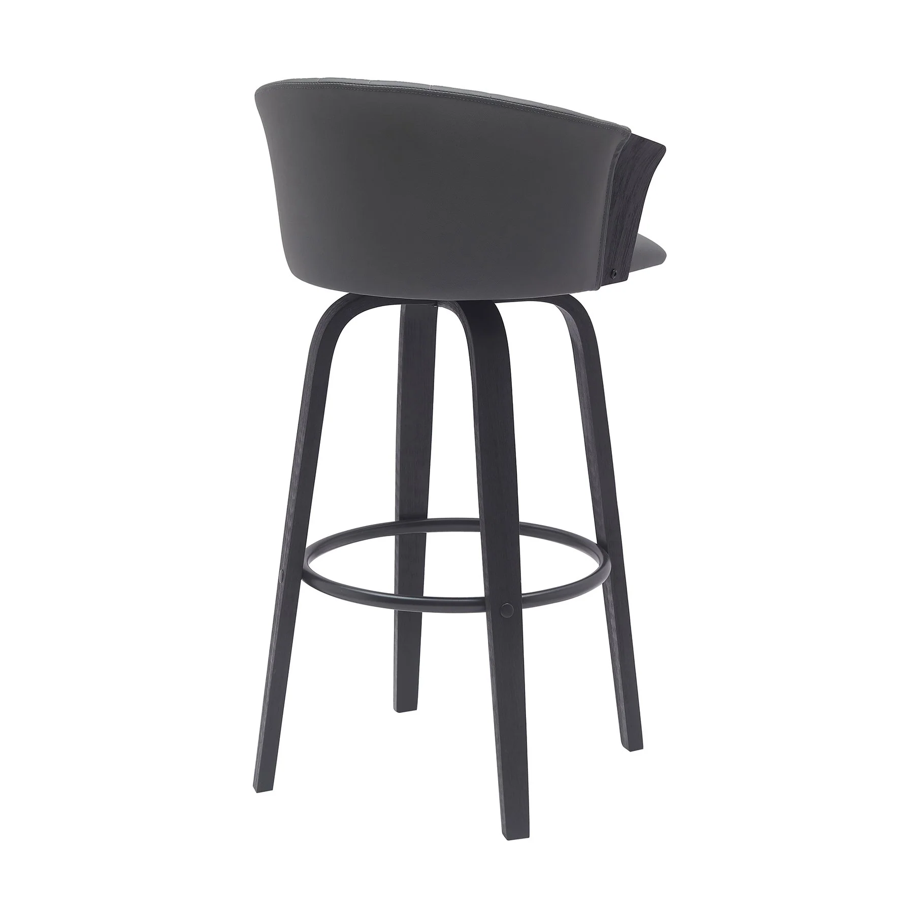 Diana 30" Swivel Black Wood Bar Stool in Gray Faux Leather - Image 3