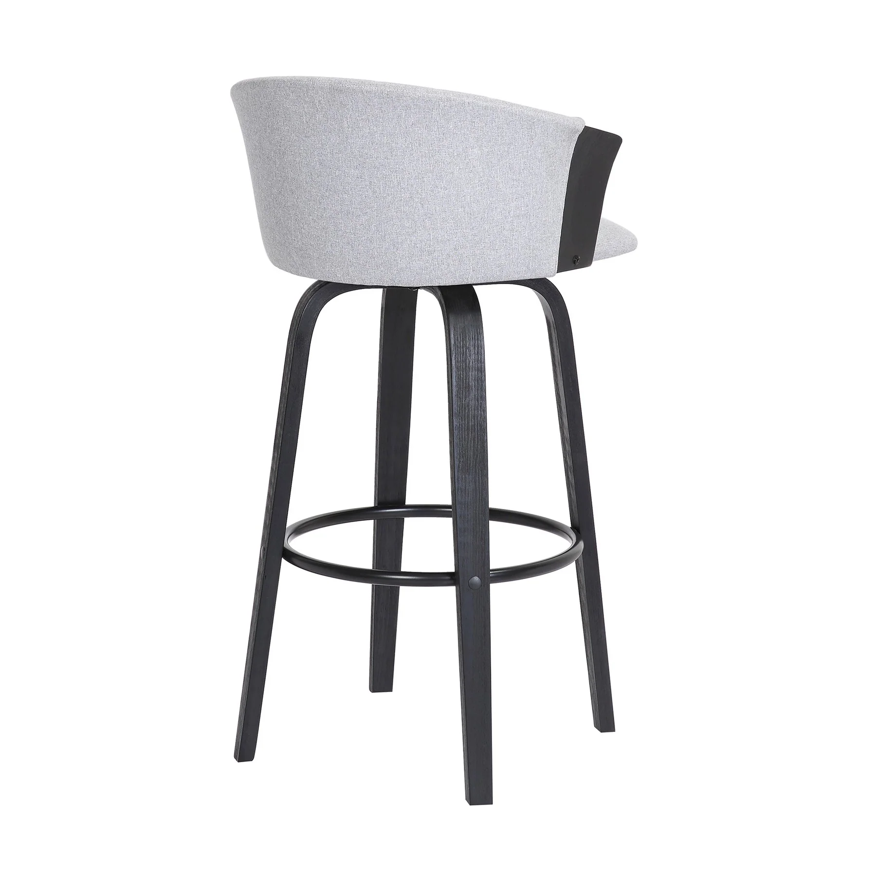 Diana 30" Swivel Black Wood Bar Stool in Light Gray Fabric - Image 4