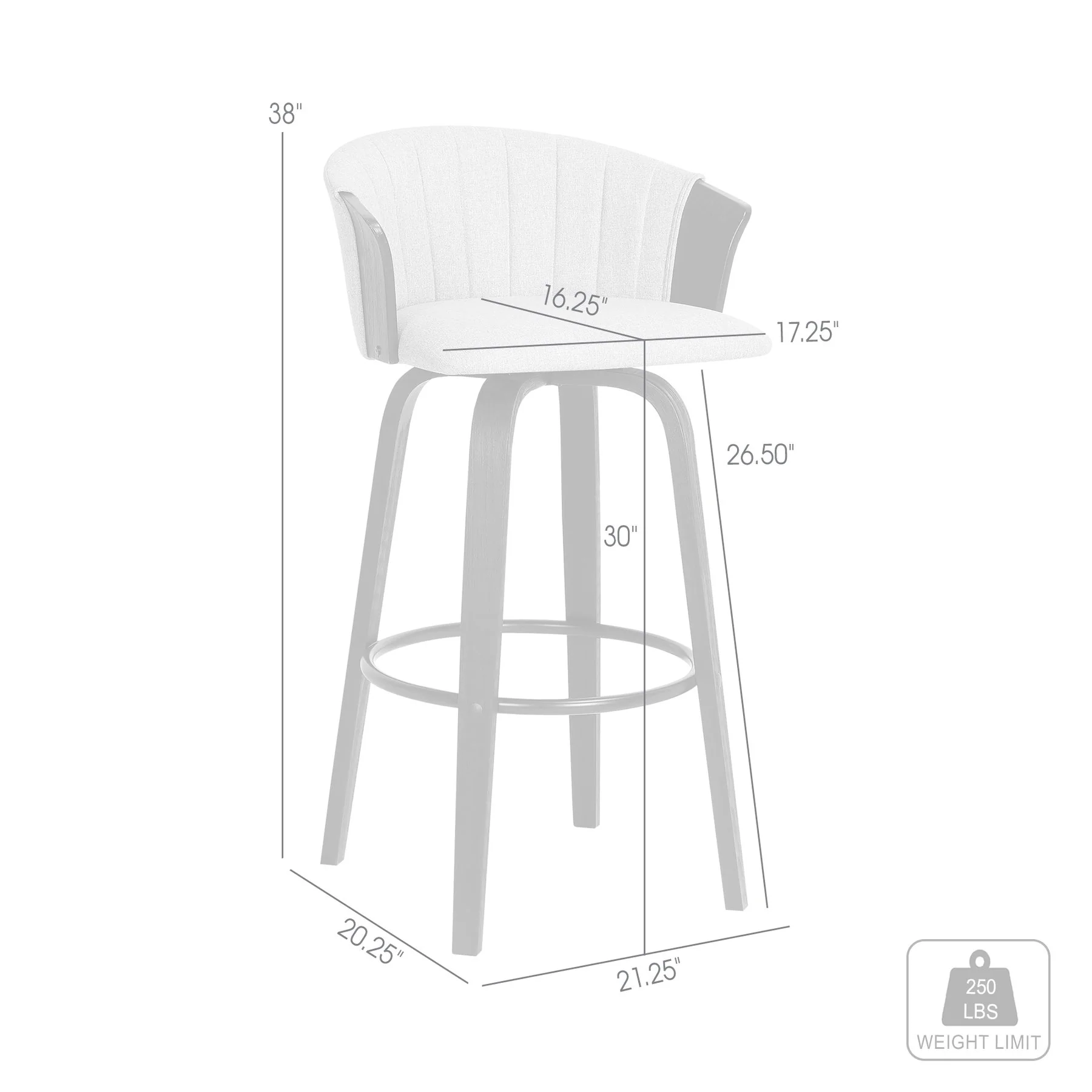 Diana 30" Swivel Black Wood Bar Stool in Light Gray Fabric - Image 9
