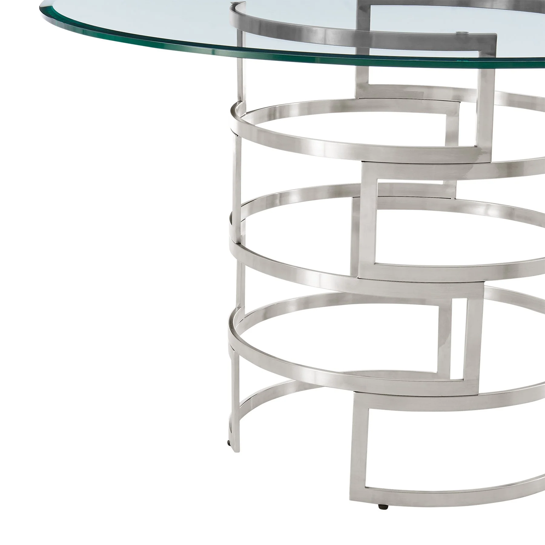 Diaz Contemporary 48" Round Dining Table with Brushed Stainless Steel Base and Glass Tabletop - Image 5
