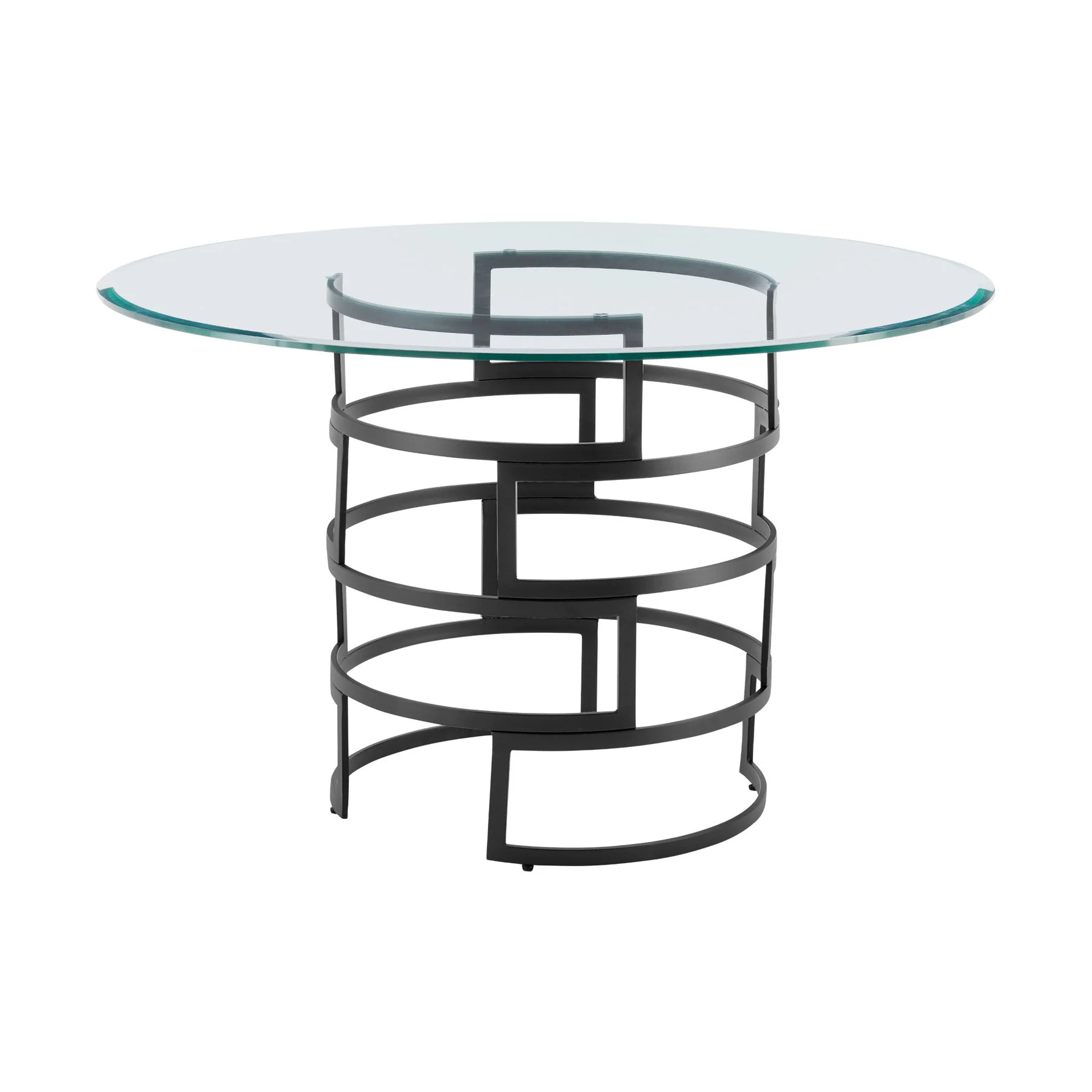 Diaz Contemporary 48" Round Dining Table with Matte Black Iron Base and Glass Tabletop - Image 2