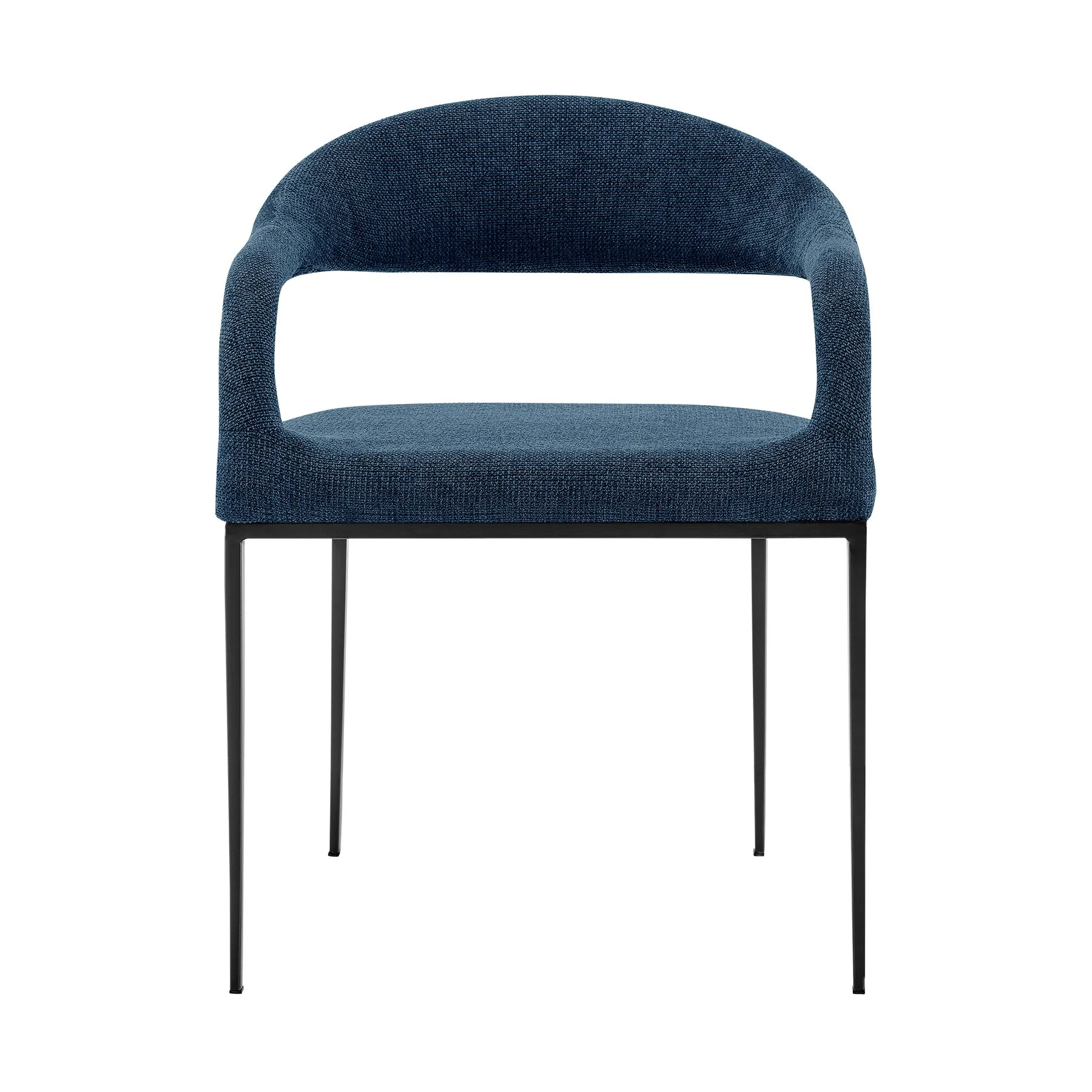 Diaz Morgan 5 Piece Round Glass Dining Table Set with Matte Black Iron and Blue Fabric - Image 3