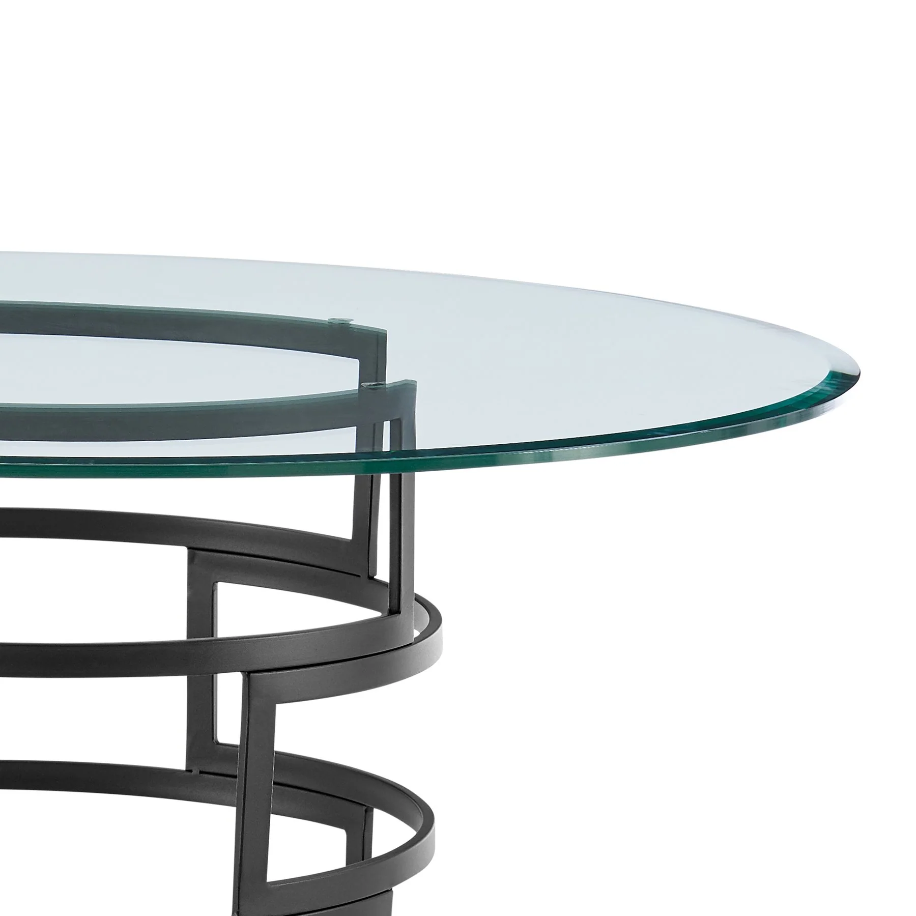 Diaz Morgan 5 Piece Round Glass Dining Table Set with Matte Black Iron and Charcoal Fabric - Image 7