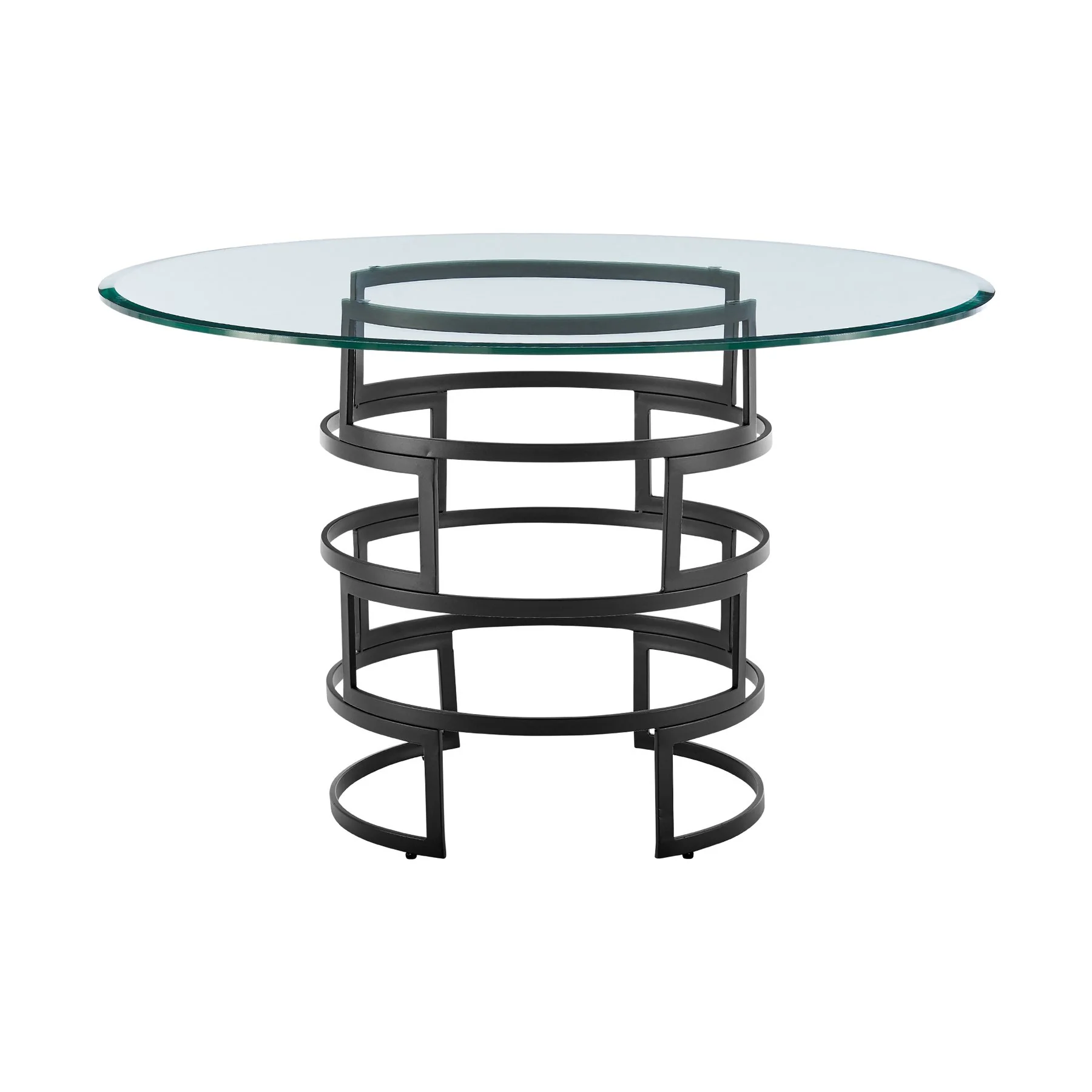 Diaz Morgan 5 Piece Round Glass Dining Table Set with Matte Black Iron and Light Gray Fabric - Image 4