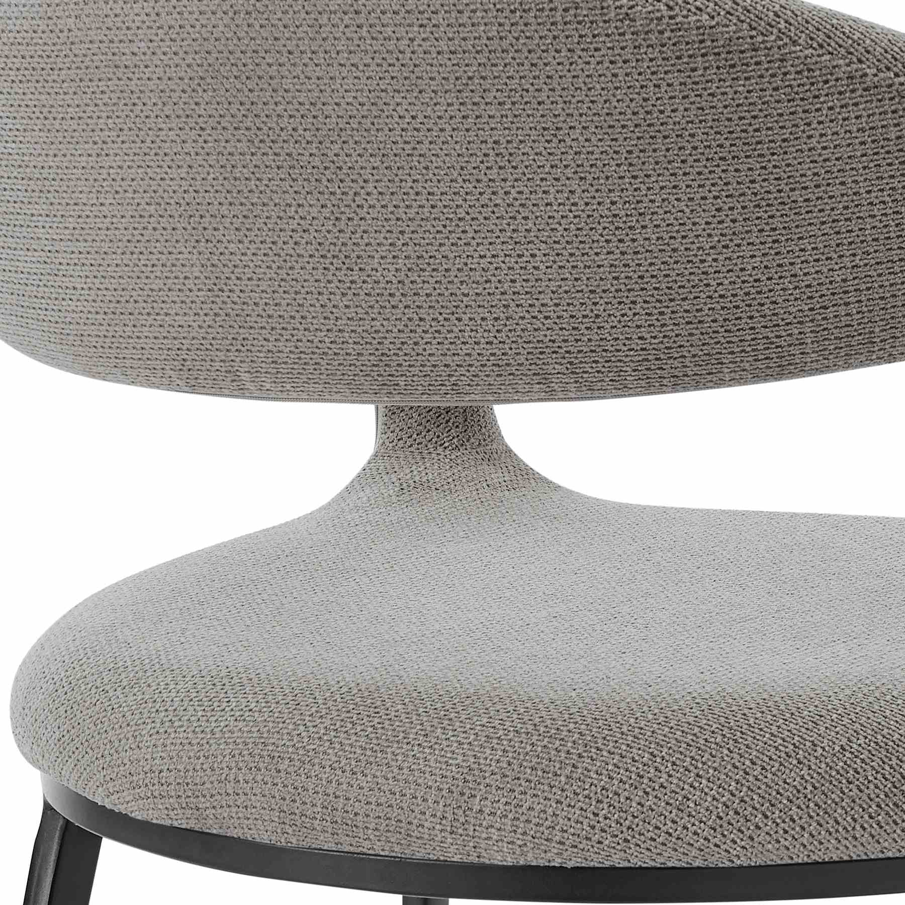 Diaz Morgan 5 Piece Round Glass Dining Table Set with Matte Black Iron and Light Gray Fabric - Image 6