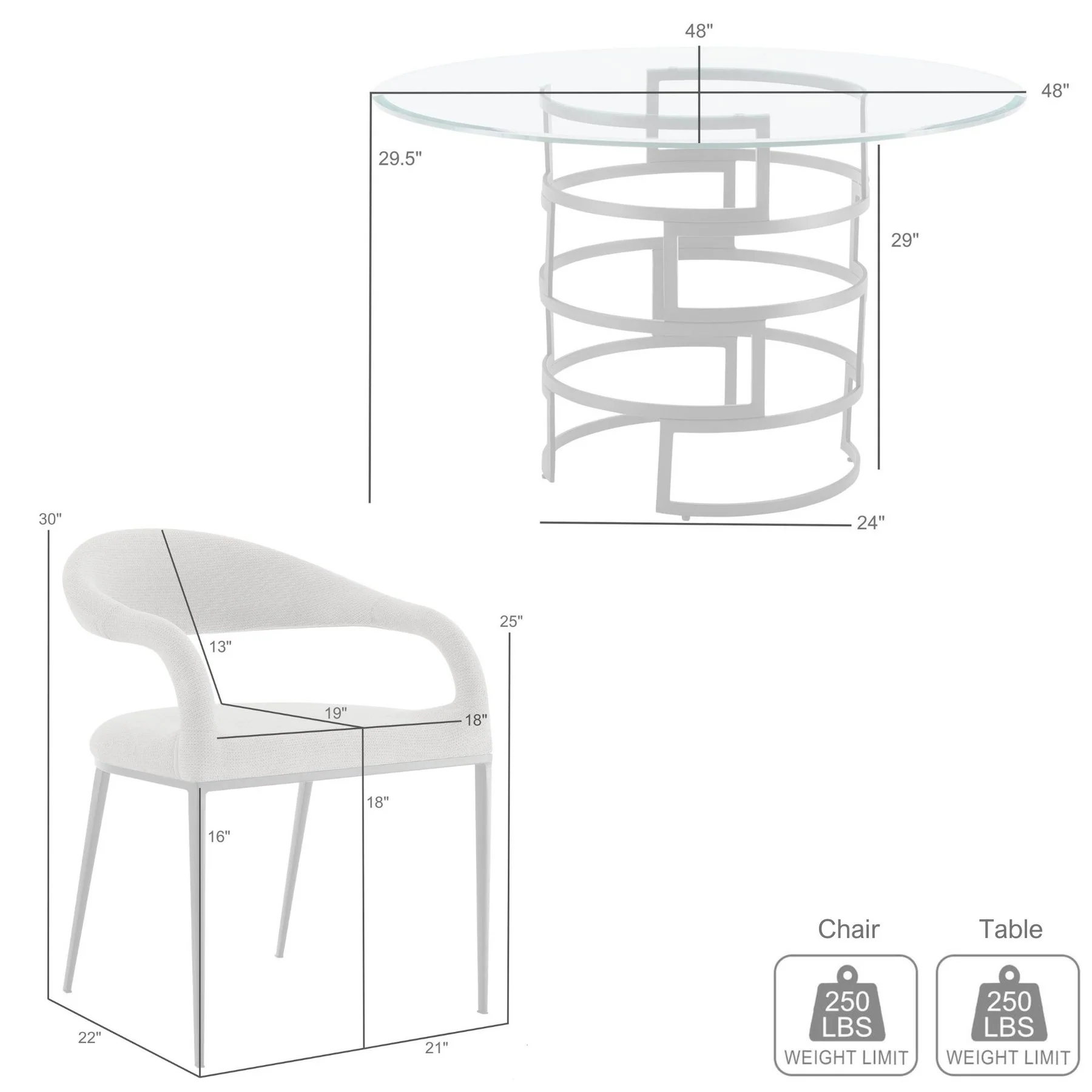 Diaz Morgan 5 Piece Round Glass Dining Table Set with Matte Black Iron and Light Gray Fabric - Image 9