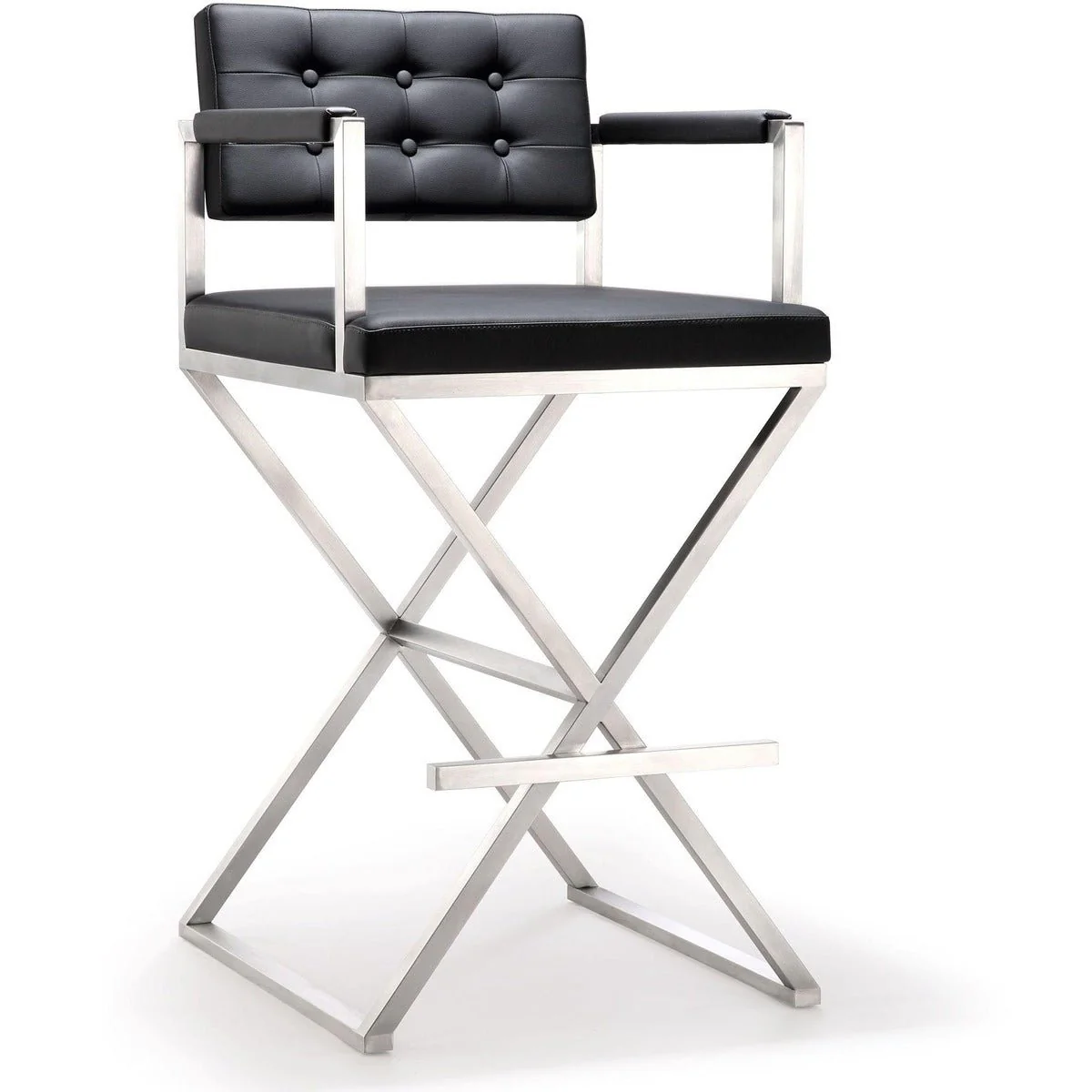Director Black Performance Vegan Leather and Stainless Steel Barstool