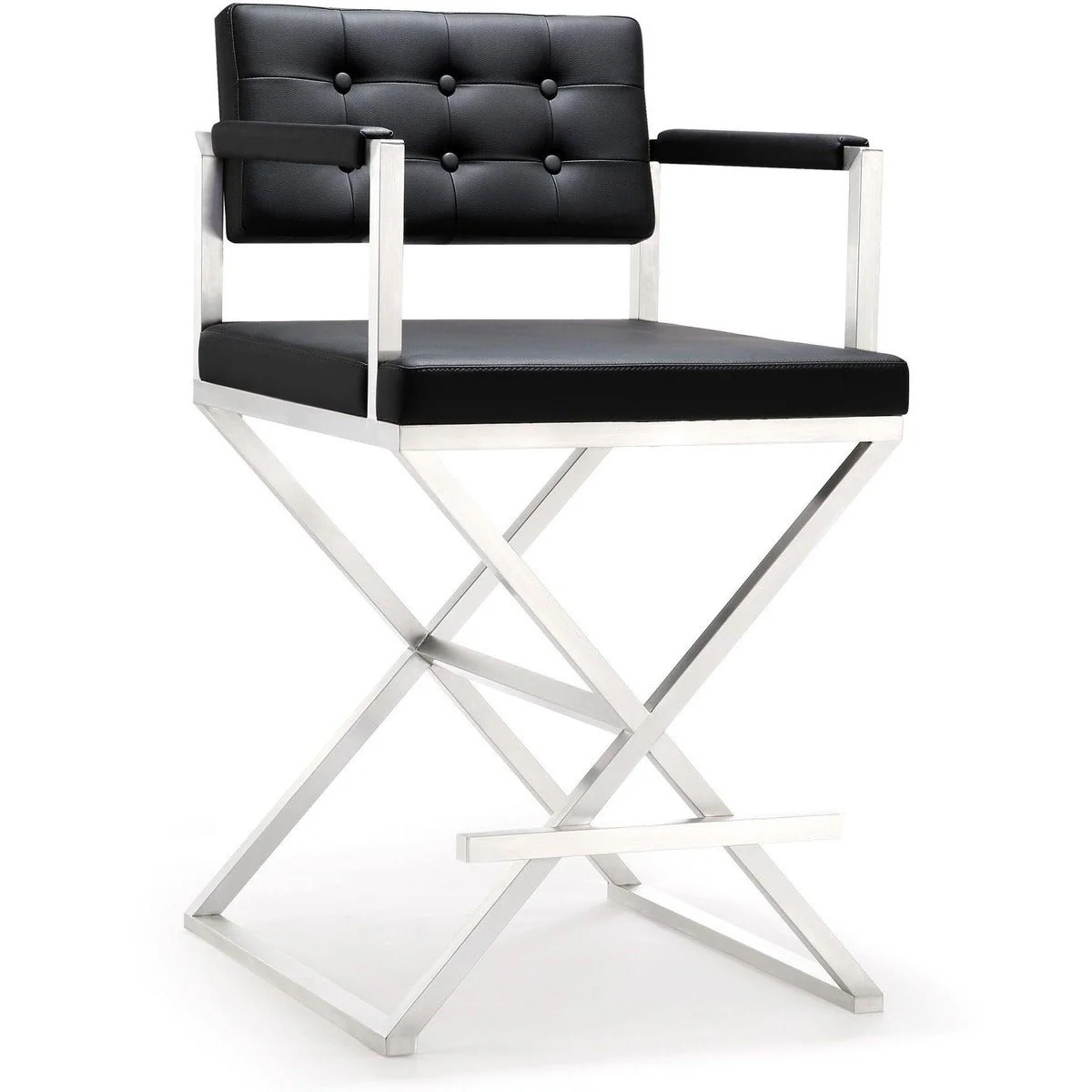 Director Black Performance Vegan Leather and Stainless Steel Counter Stool