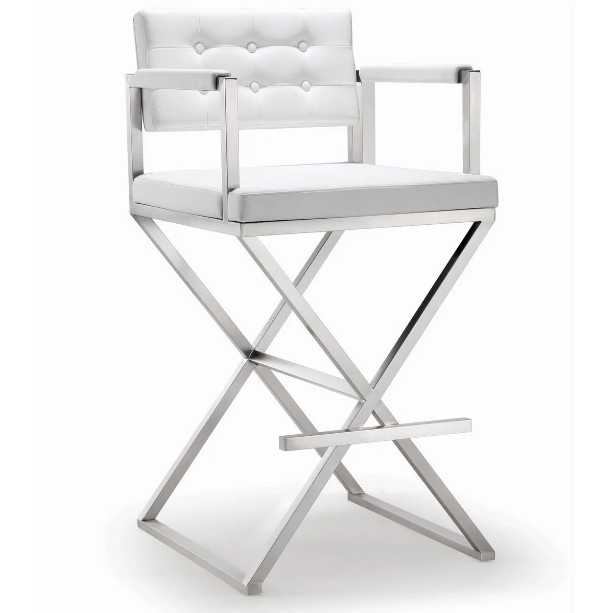 Director White Performance Vegan Leather and Stainless Steel Barstool