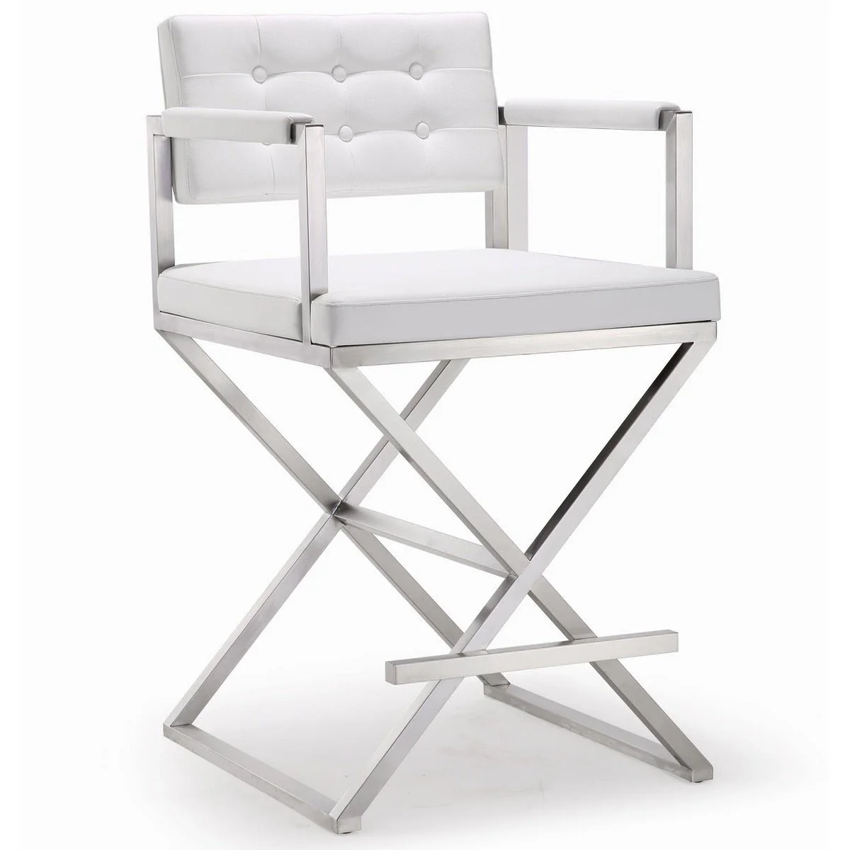 Director White Performance Vegan Leather and Stainless Steel Counter Stool