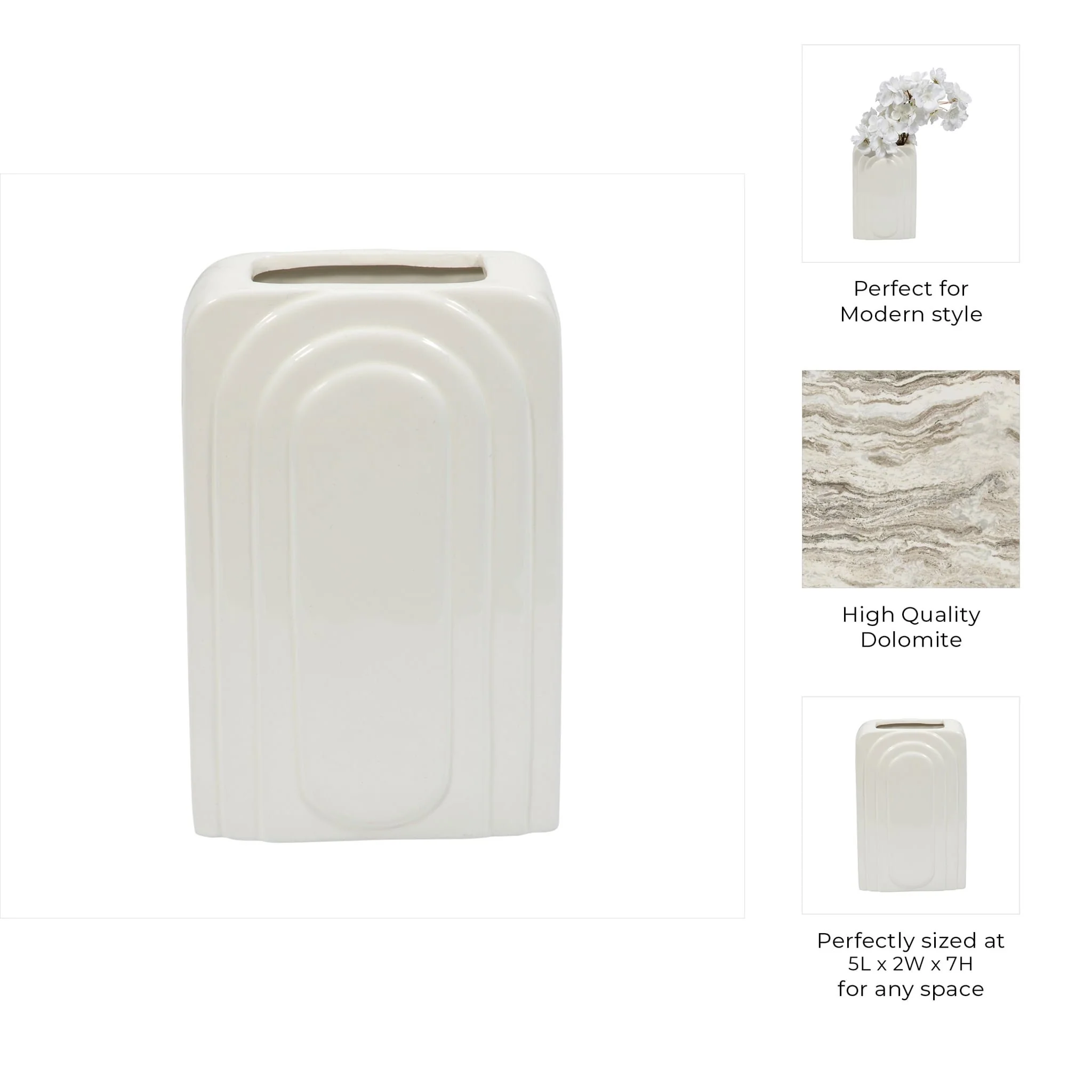Dol, 7" Rectangular Vase, White - Image 9