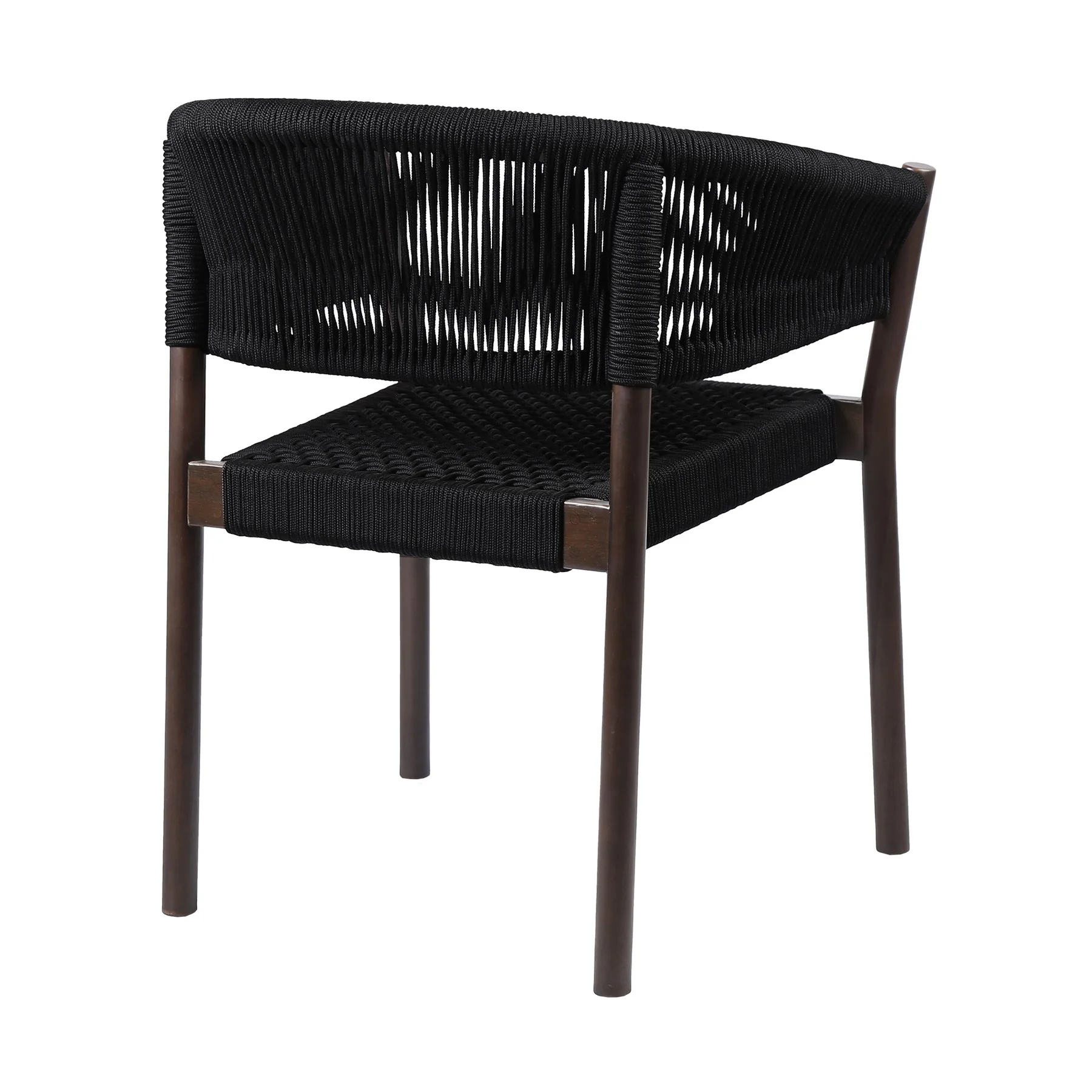 Doris Outdoor Patio Dining Chair in Dark Eucalyptus Wood with Black Rope - Set of 2 - Image 3