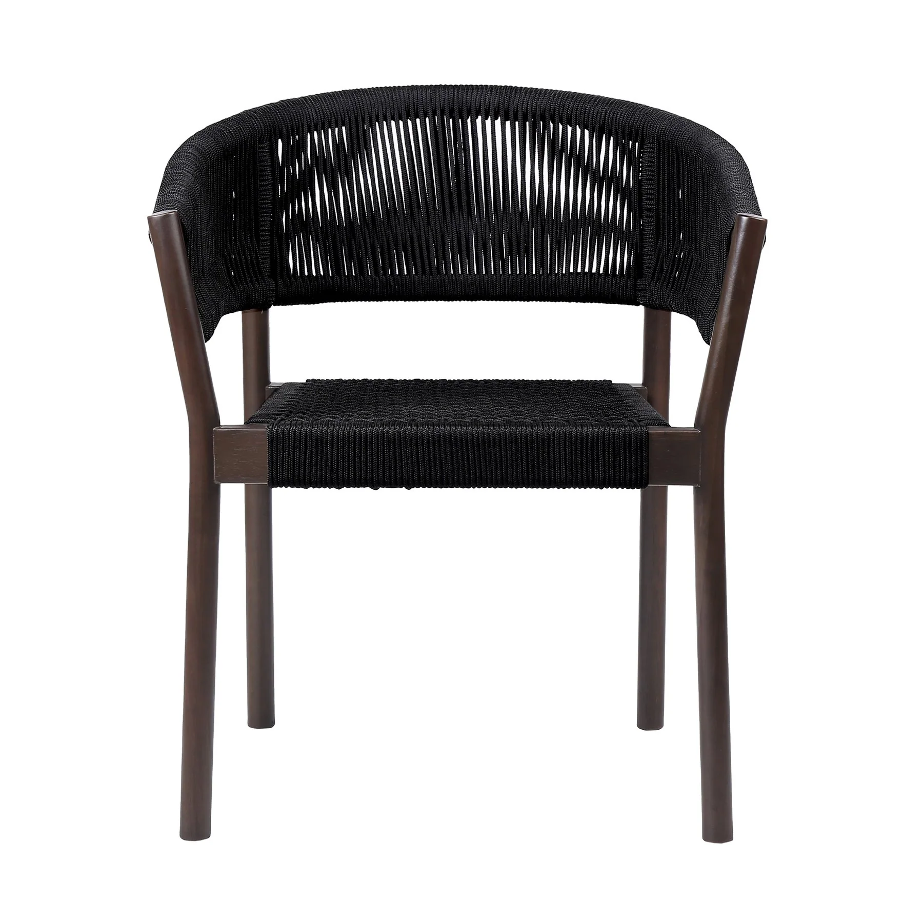 Doris Outdoor Patio Dining Chair in Dark Eucalyptus Wood with Black Rope - Set of 2 - Image 4