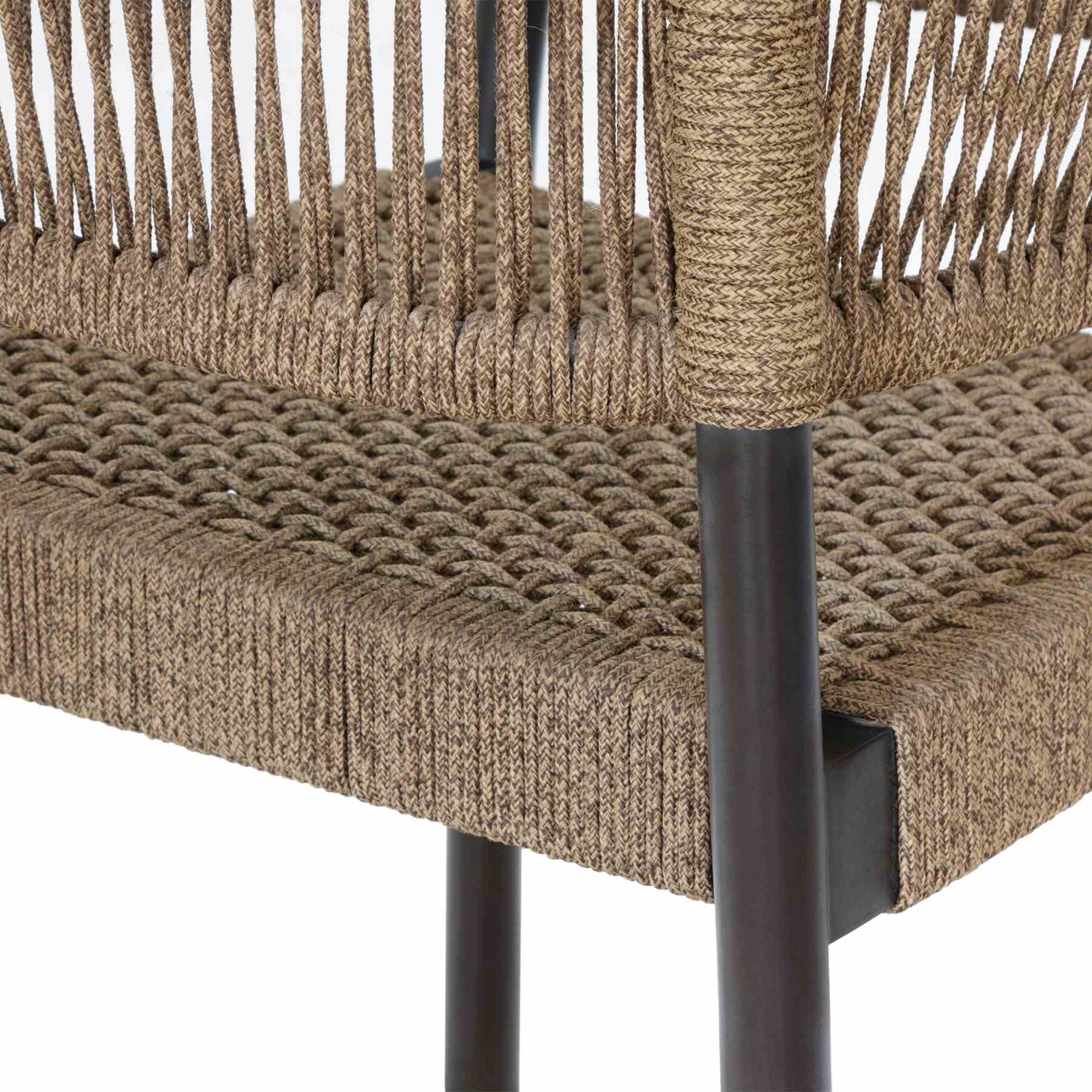 Doris Outdoor Patio Dining Chair in Dark Eucalyptus Wood with Truffle Rope - Set of 2 - Image 10