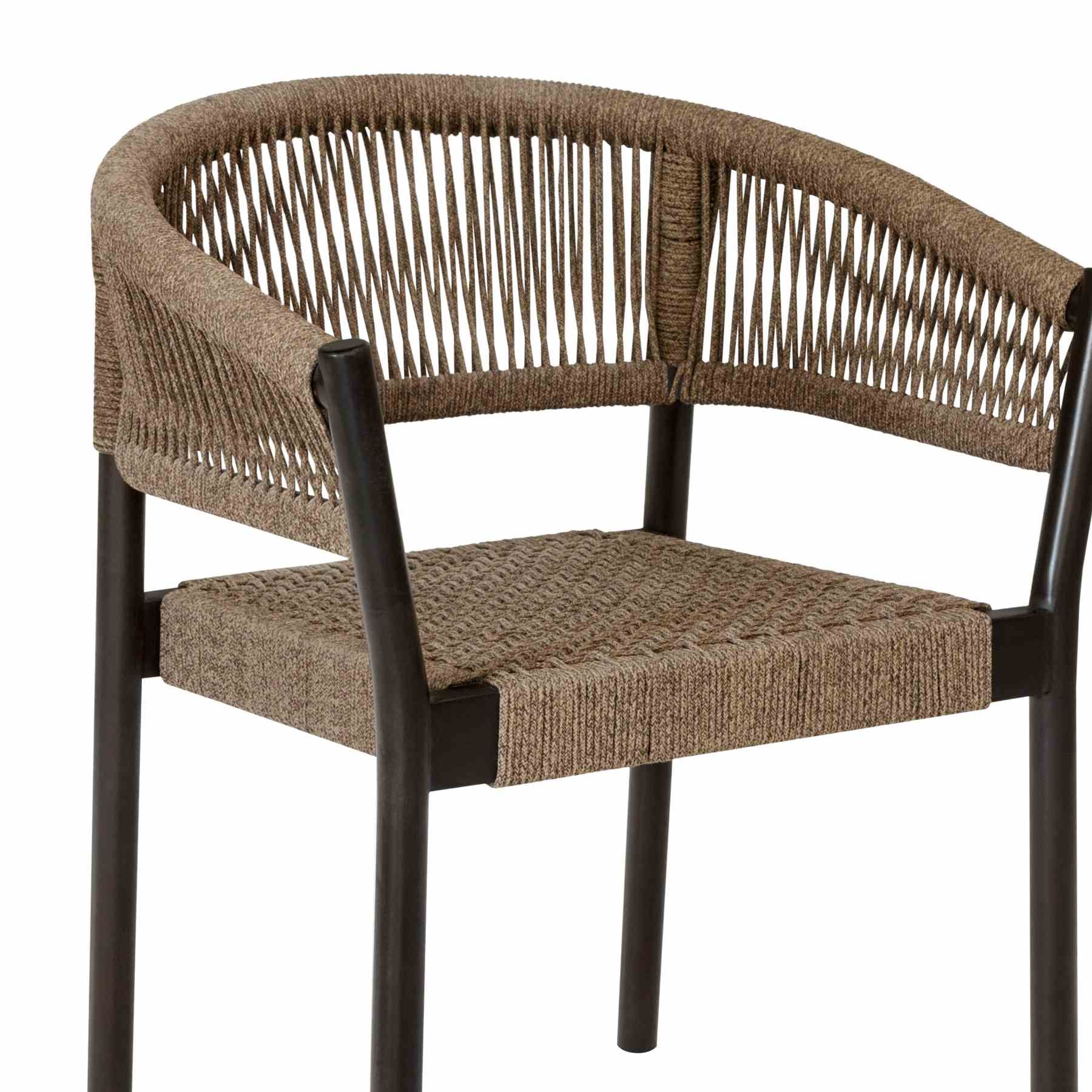 Doris Outdoor Patio Dining Chair in Dark Eucalyptus Wood with Truffle Rope - Set of 2 - Image 7
