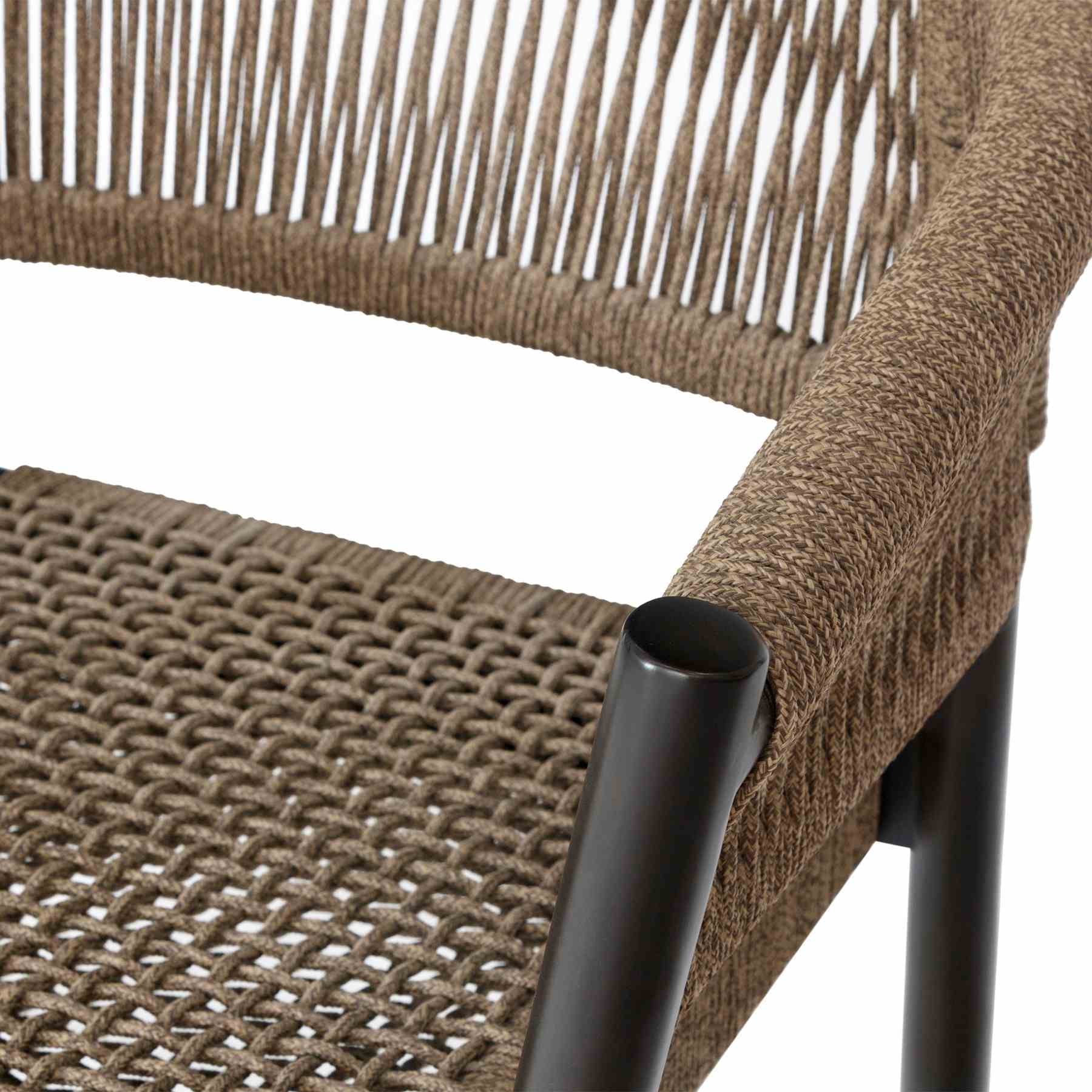 Doris Outdoor Patio Dining Chair in Dark Eucalyptus Wood with Truffle Rope - Set of 2 - Image 9