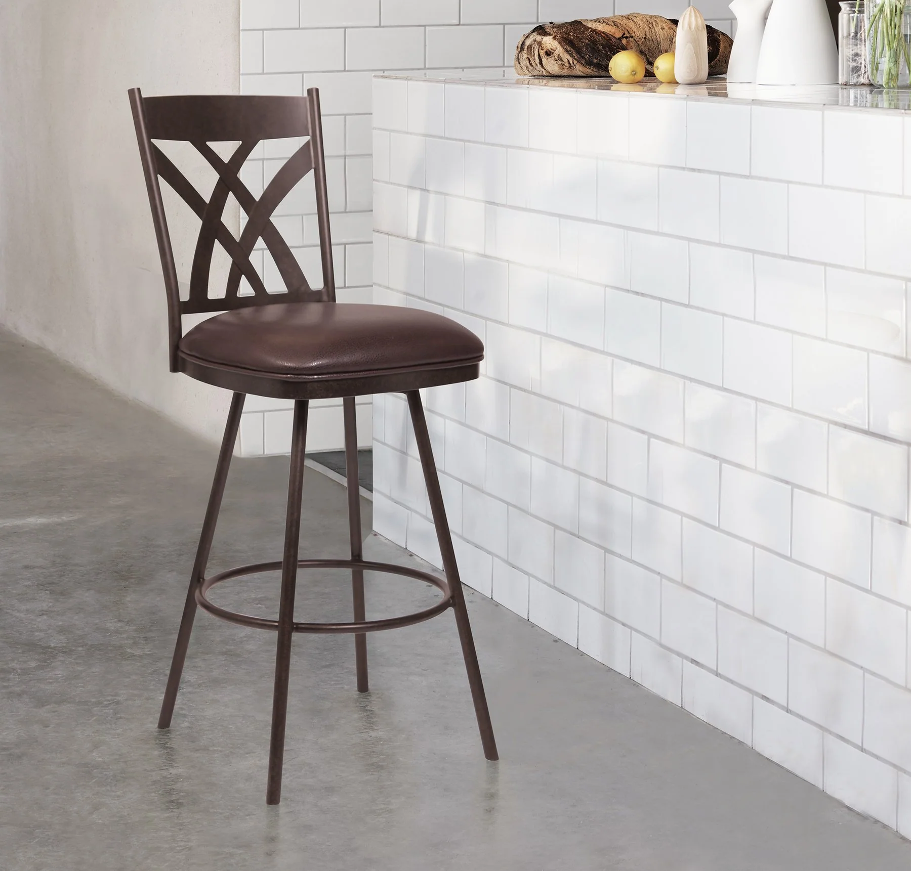 Dover 30" Bar Height Barstool in Auburn Bay and Brown Faux Leather - Image 3