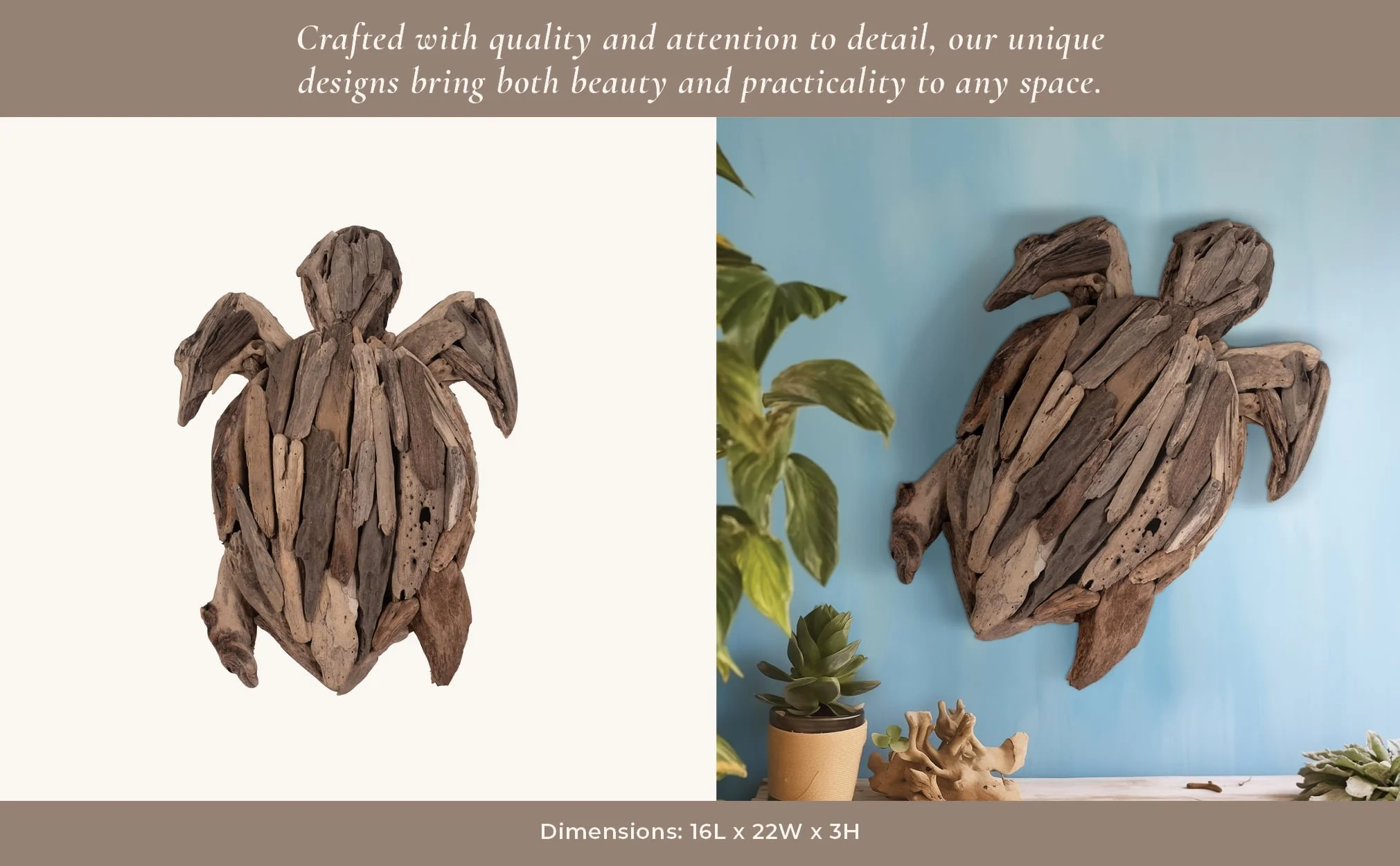 Driftwood, 22"h Turtle Deco, Natural - Image 10