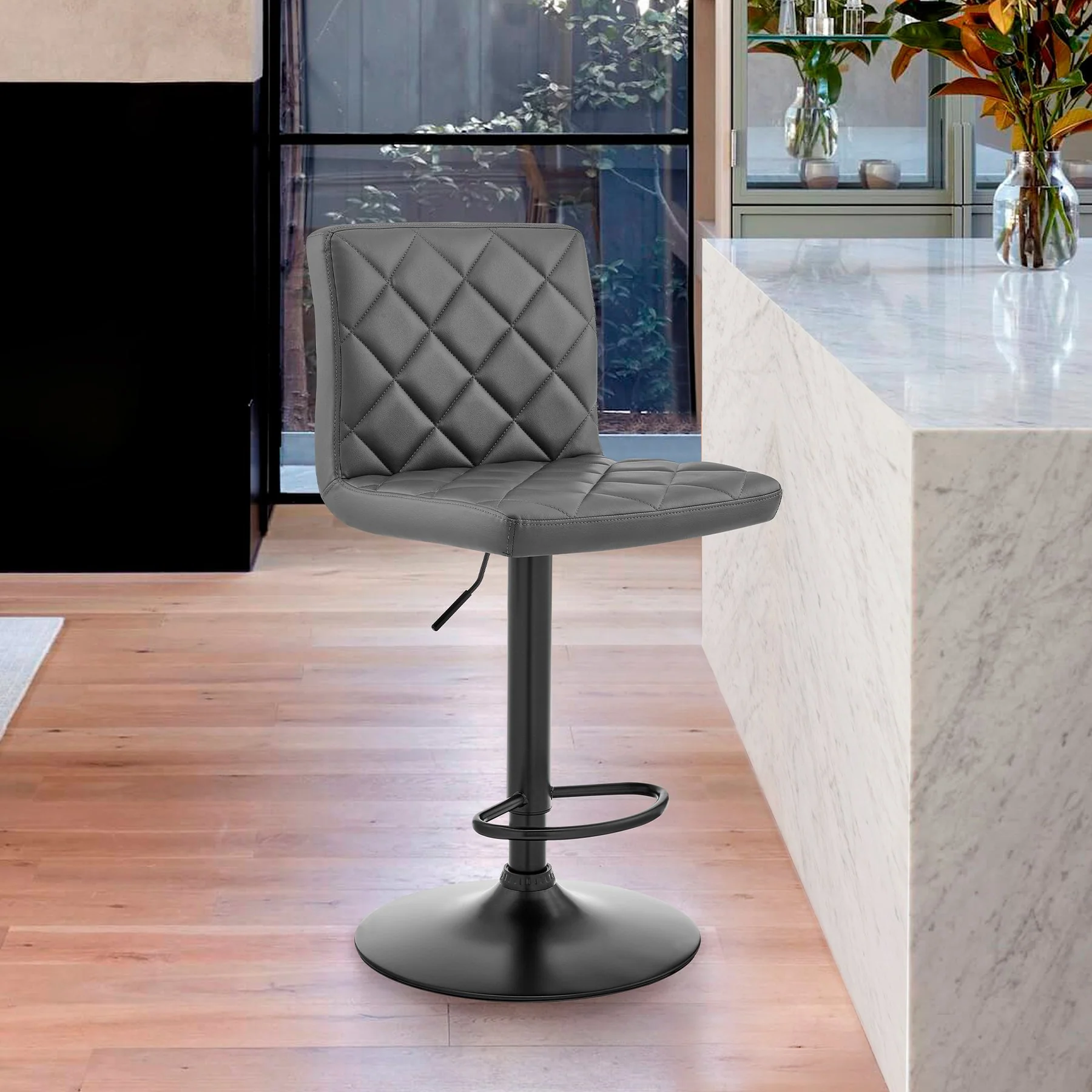 Duval Adjustable Gray Faux Leather Swivel Bar Stool - Image 9