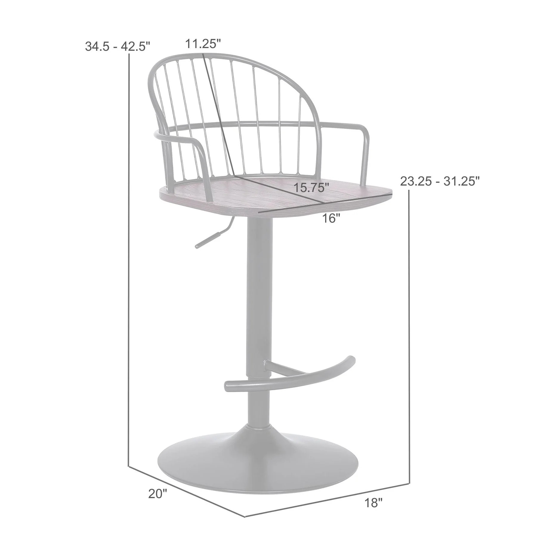Edward Adjustable Walnut Glazed Barstool in Black Powder Coated Finish - Image 6