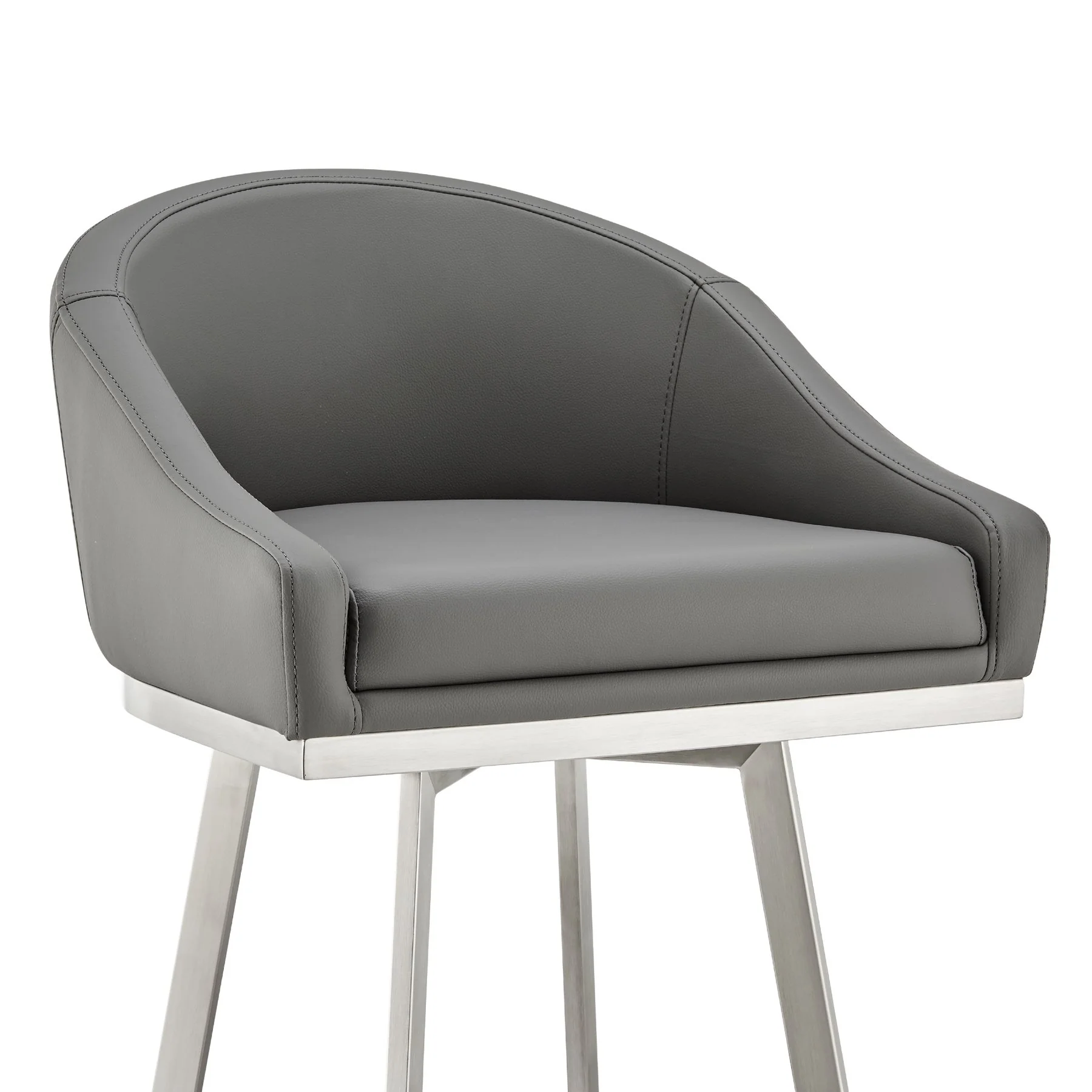 Eleanor 26" Swivel Counter Stool in Brushed Stainless Steel with Gray Faux Leather - Image 6