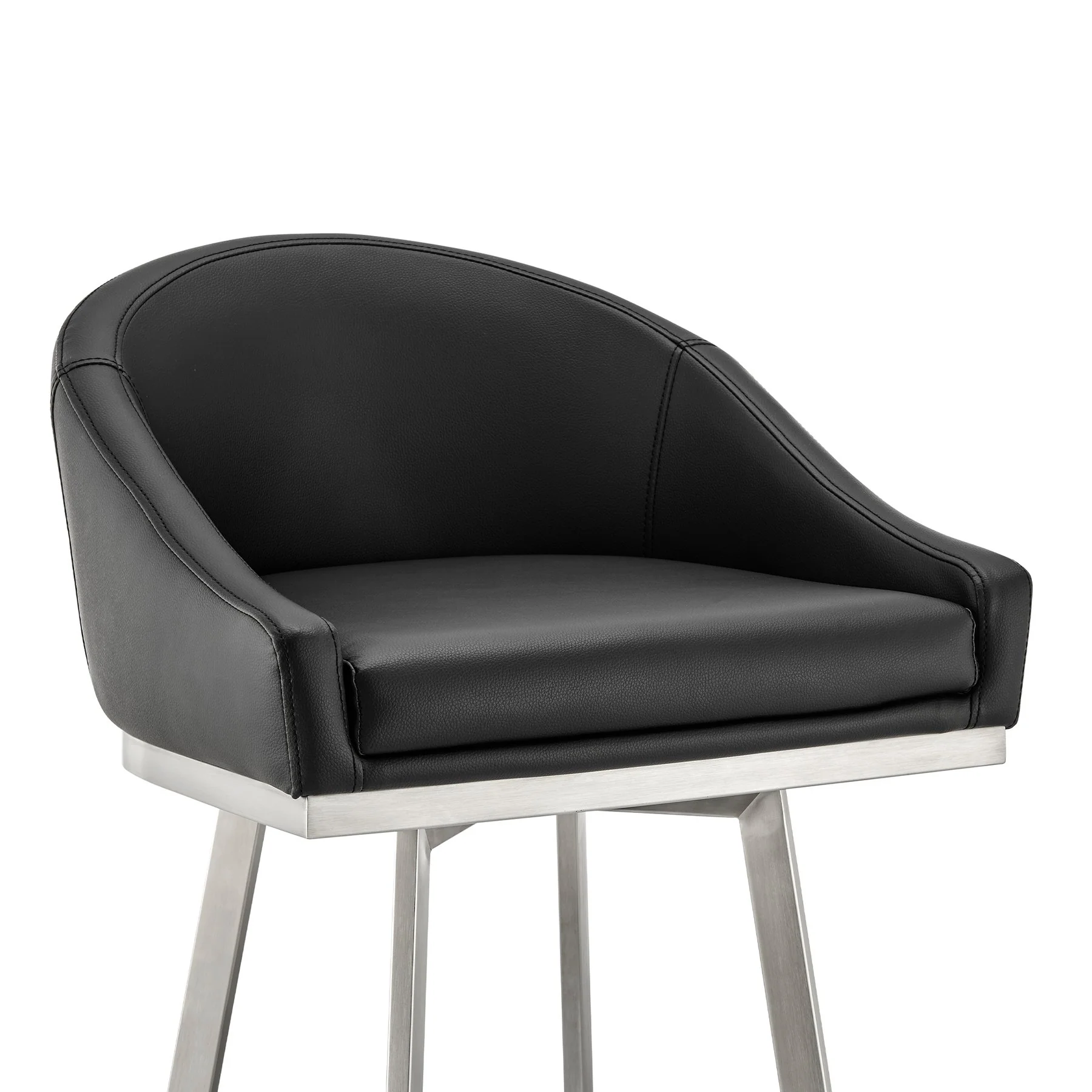 Eleanor 30" Swivel Bar Stool in Brushed Stainless Steel with Black Faux Leather - Image 6