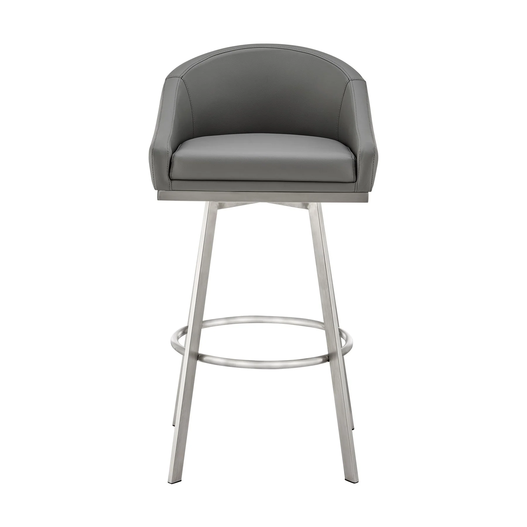 Eleanor 30" Swivel Bar Stool in Brushed Stainless Steel with Gray Faux Leather - Image 2