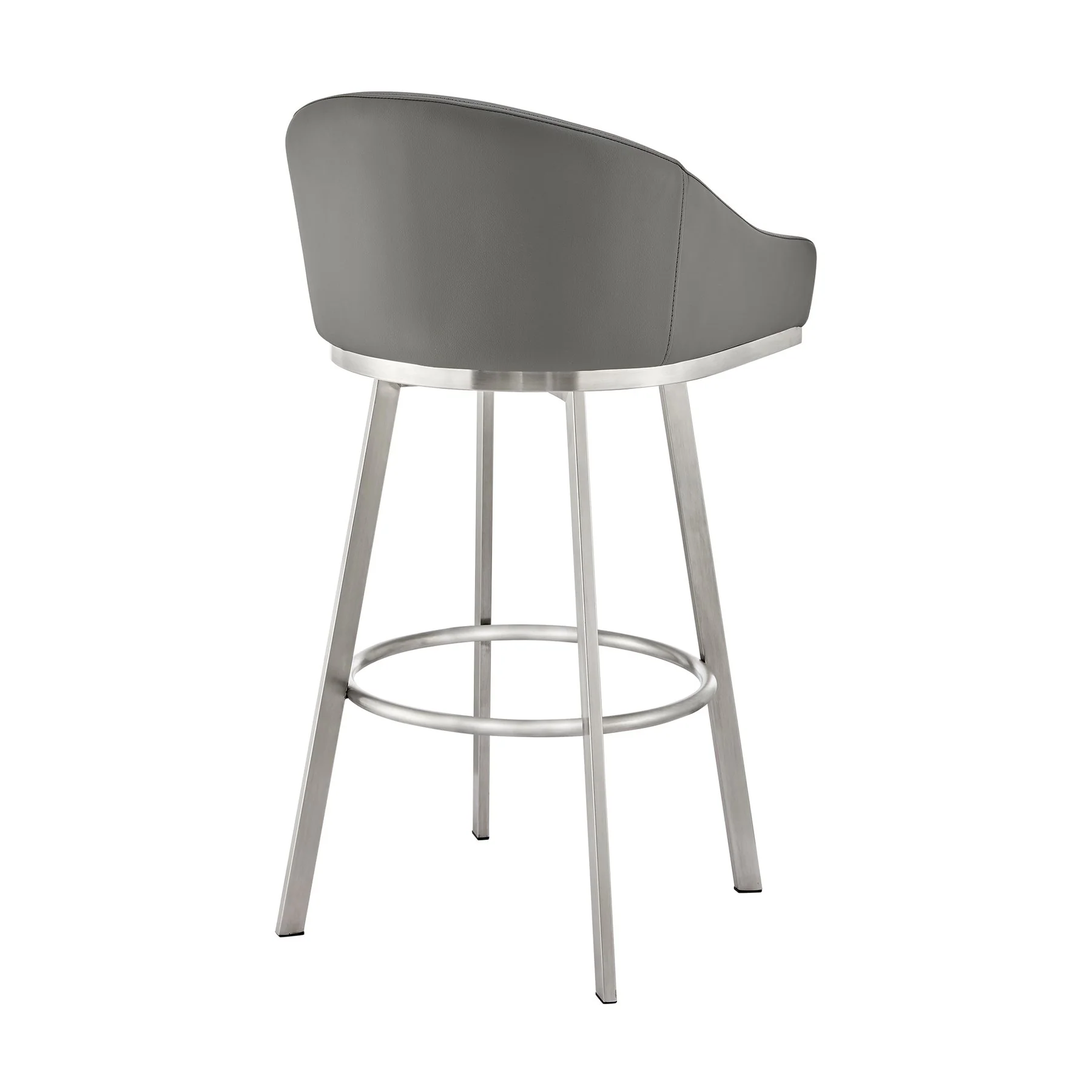 Eleanor 30" Swivel Bar Stool in Brushed Stainless Steel with Gray Faux Leather - Image 4