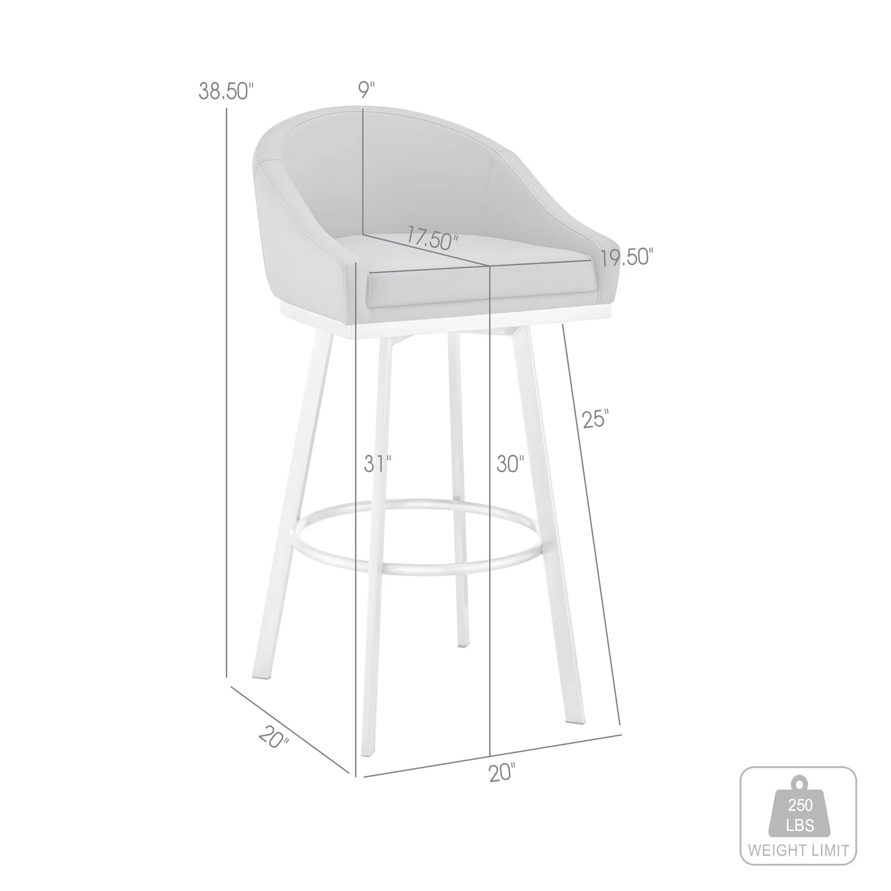 Eleanor 30" Swivel Bar Stool in Brushed Stainless Steel with Gray Faux Leather - Image 9