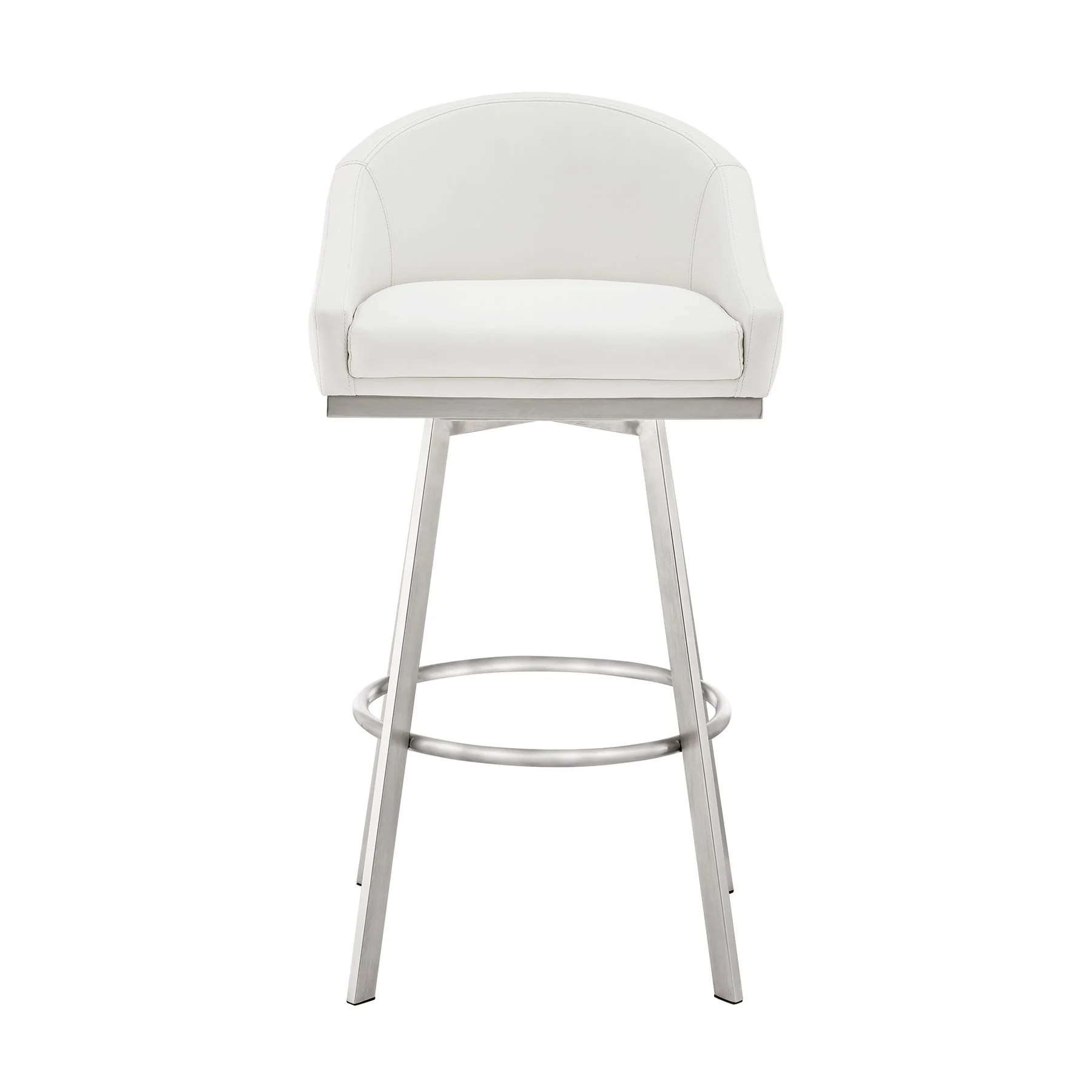 Eleanor 30" Swivel Bar Stool in Brushed Stainless Steel with White Faux Leather - Image 2