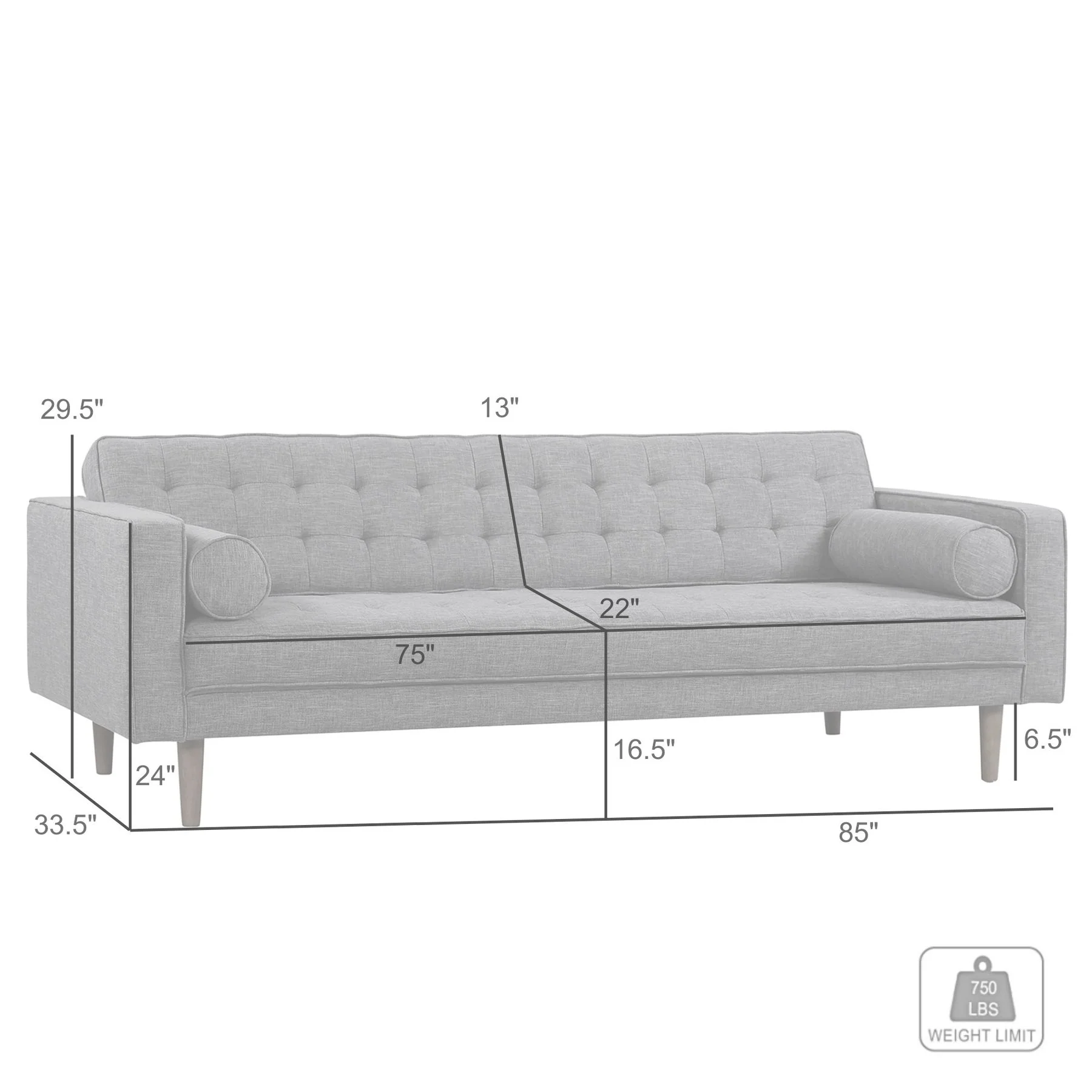 Element Mid-Century Modern Sofa in Dark Gray Linen and Walnut Legs - Image 6