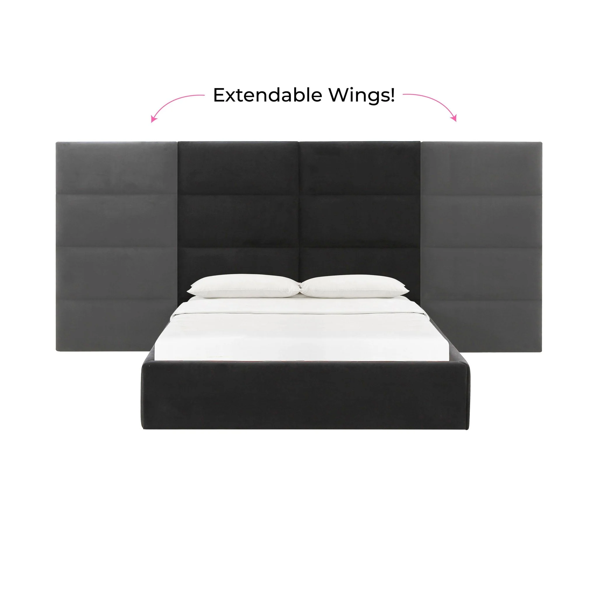 Eliana Black Velvet Queen Bed with Wings - Image 4