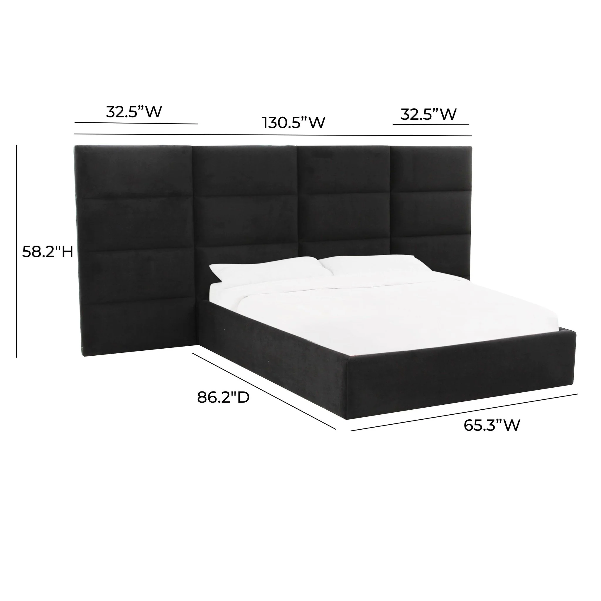 Eliana Black Velvet Queen Bed with Wings - Image 6