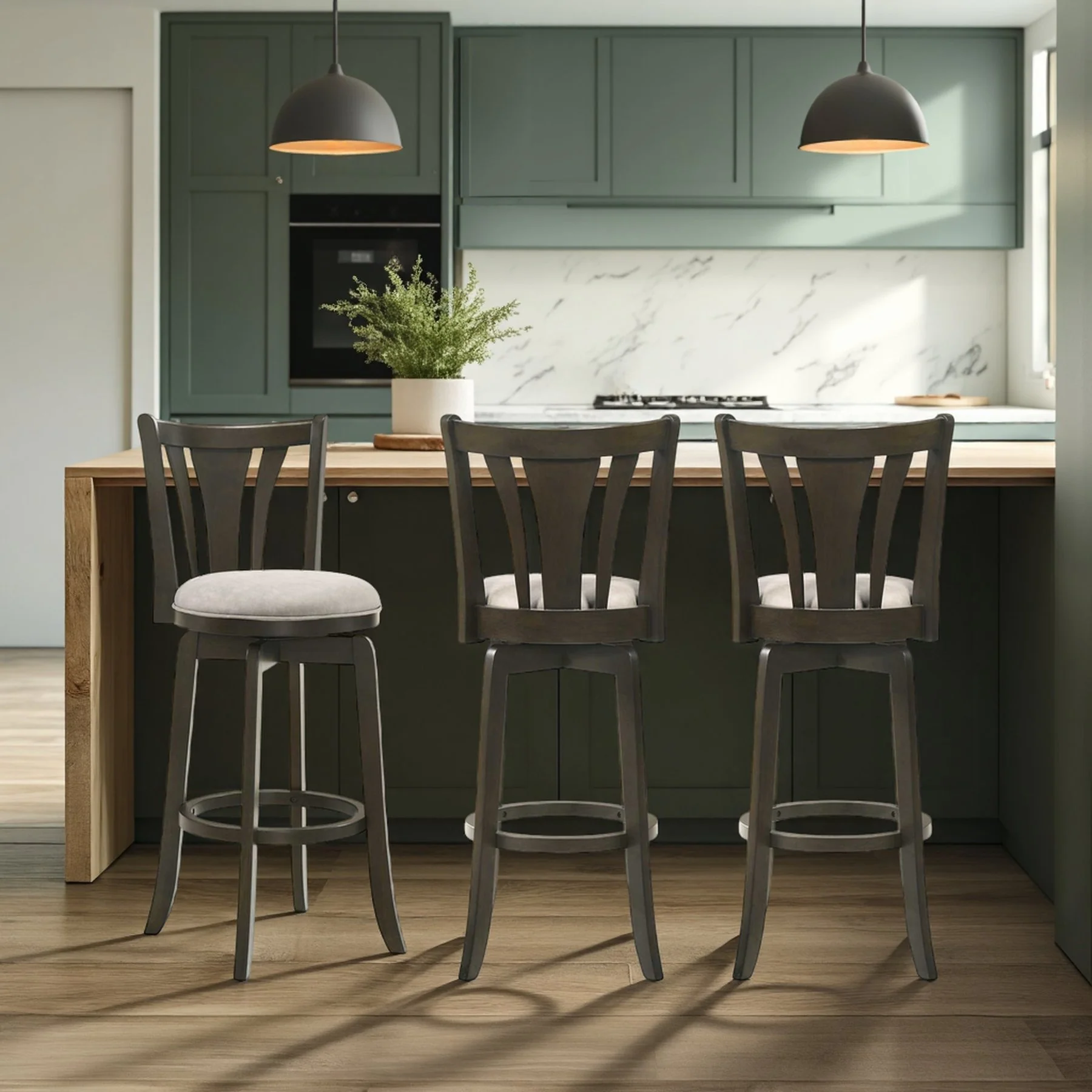 Elle 26 in. Dark Roast Counter Height Rubberwood Swivel Barstool with Grey Fabric Seat - Image 11