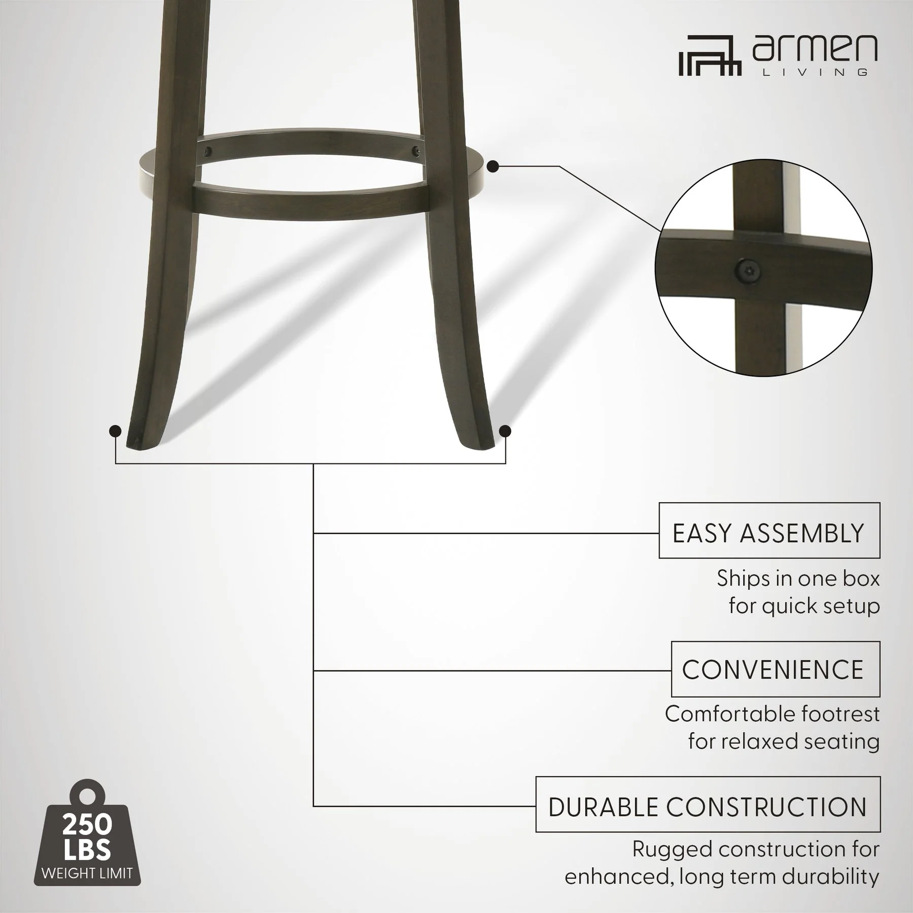 Elle 26 in. Dark Roast Counter Height Rubberwood Swivel Barstool with Grey Fabric Seat - Image 13