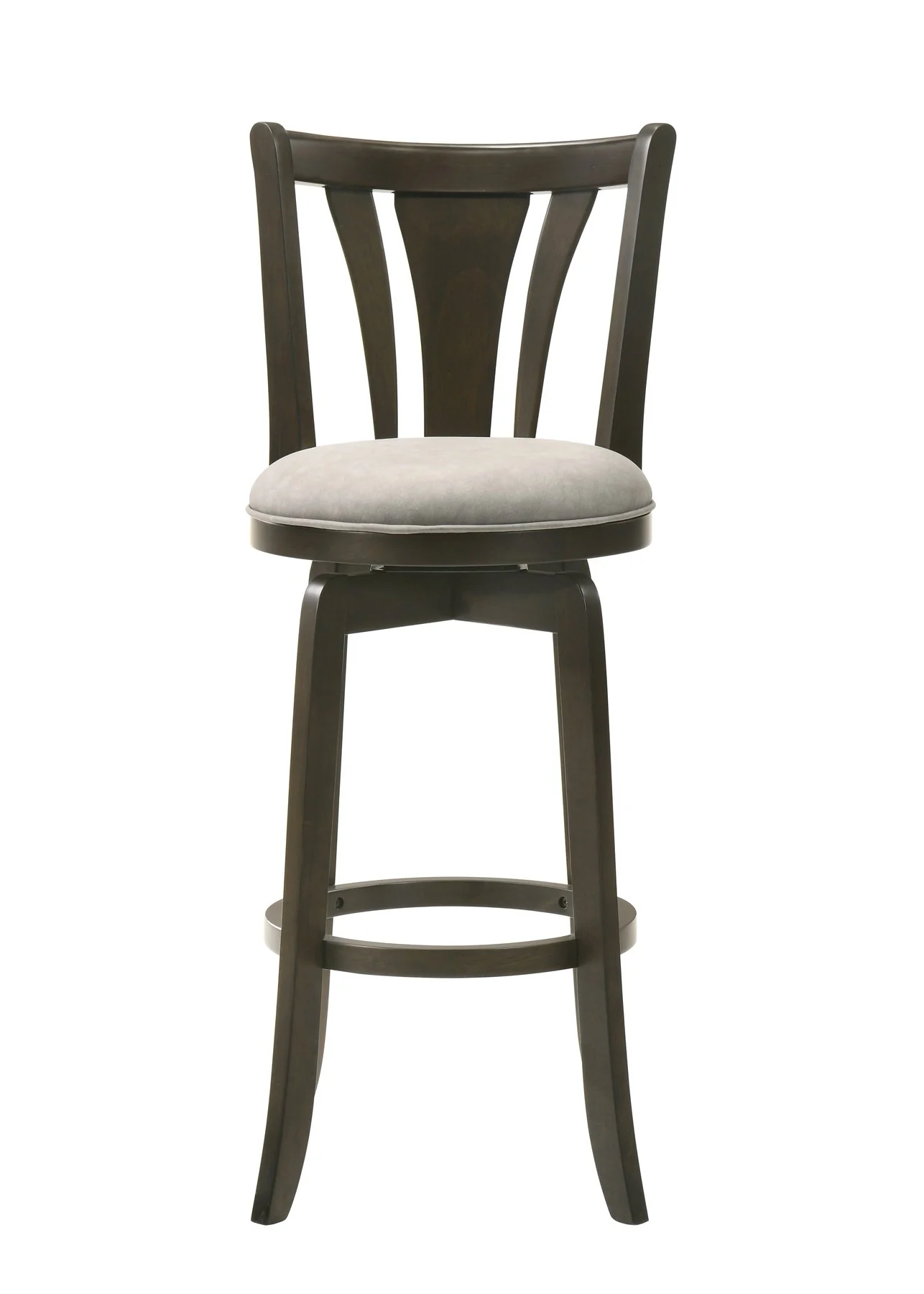 Elle 30 in. Dark Roast Bar Height Rubberwood Swivel Barstool with Grey Fabric Seat - Image 2