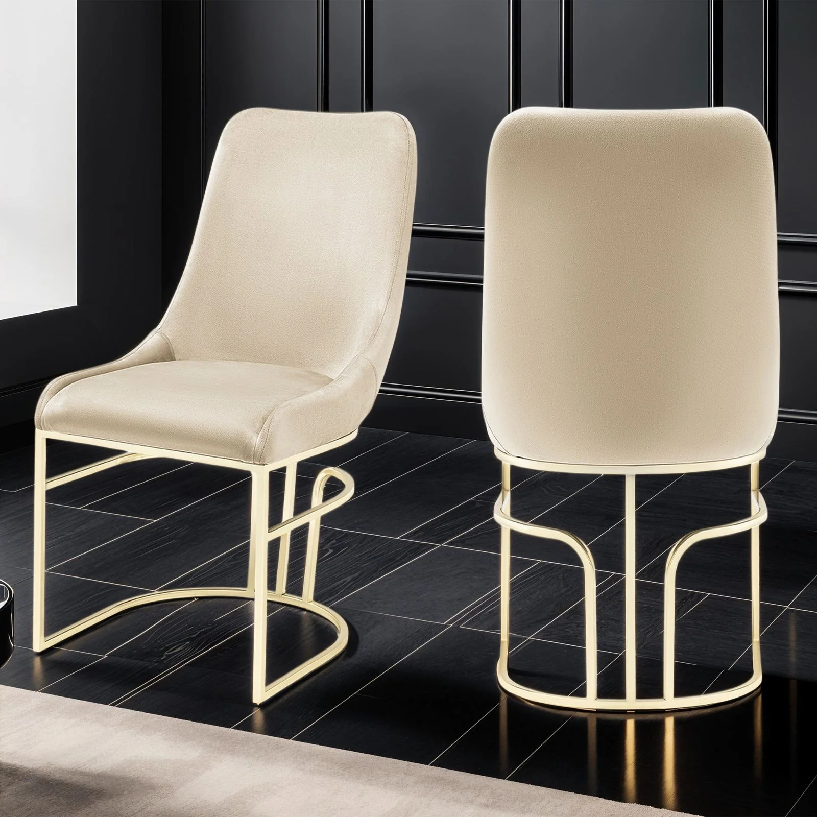Emrald Gold Legs Beige - 2 Chairs Per Box