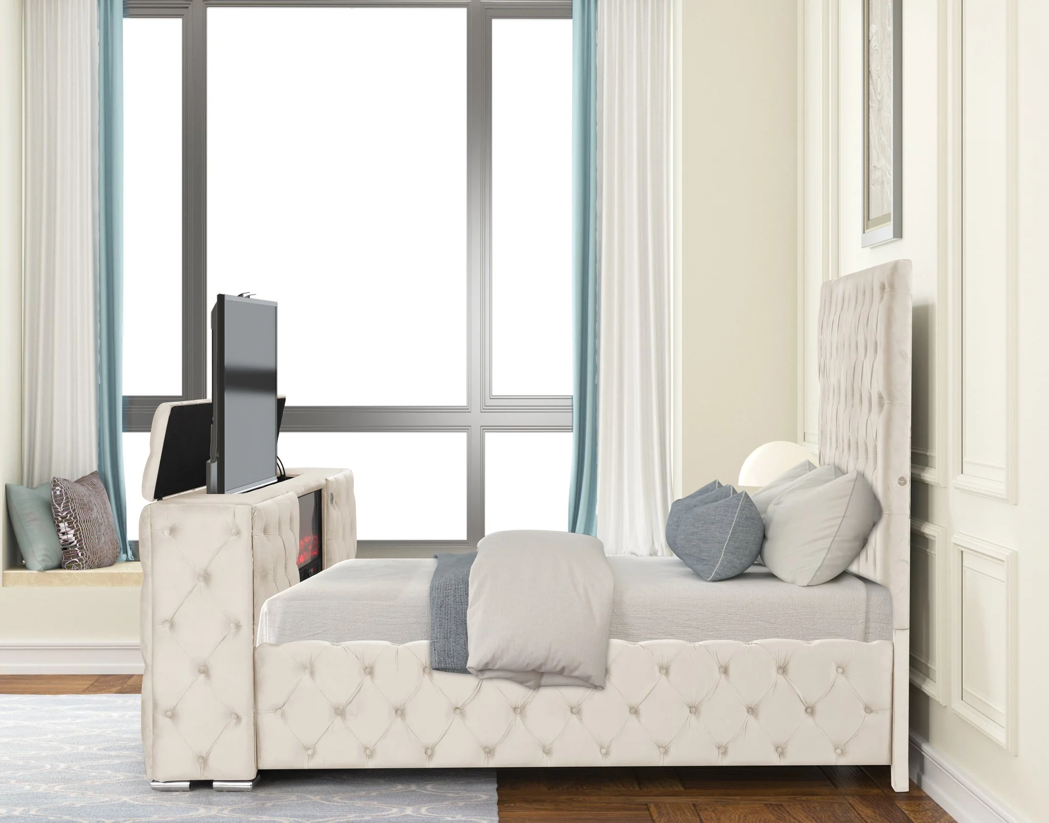 Encore King 4PC Vanity Bedroom Set Beige - Image 4