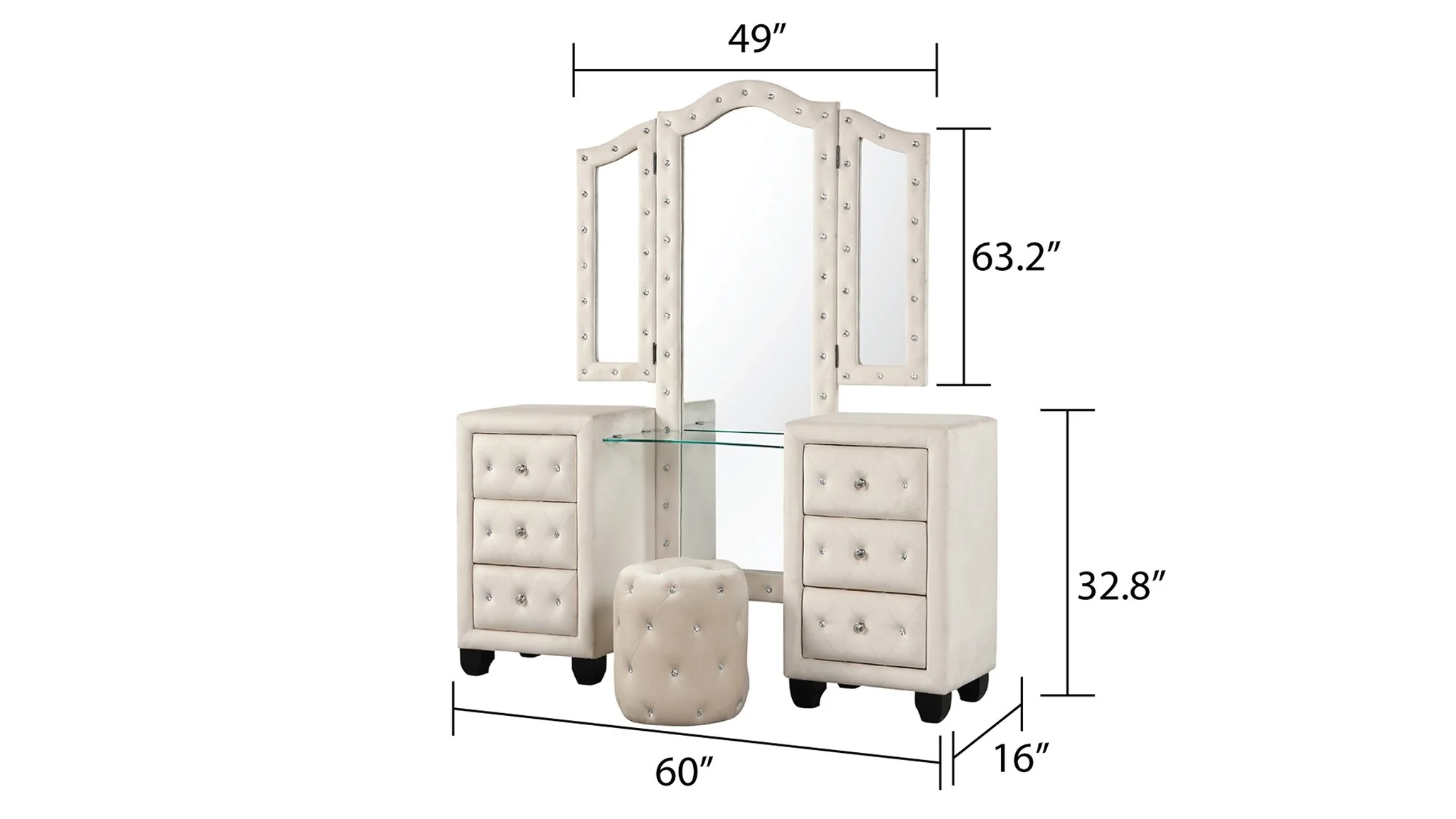 Encore Queen 4PC Vanity Bedroom Set Beige - Image 11