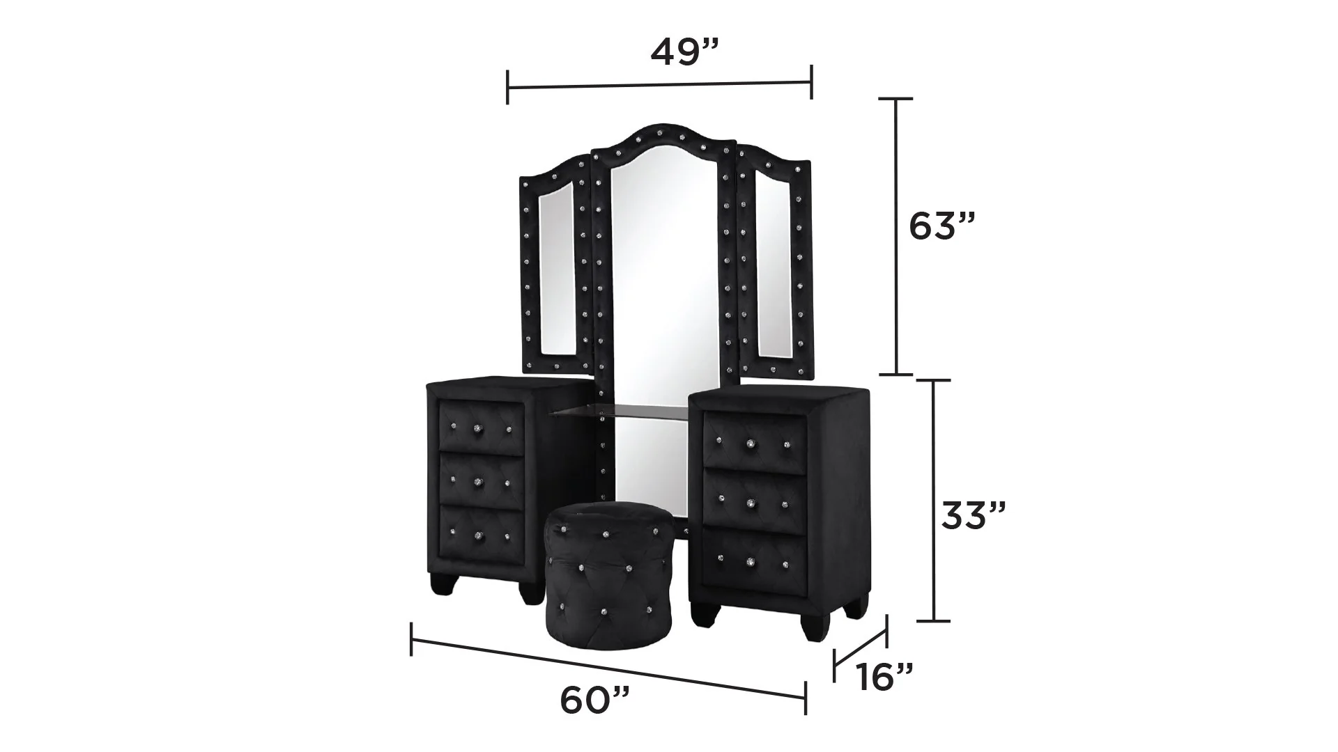Encore Queen 5PC Vanity Bedroom Set Black - Image 8