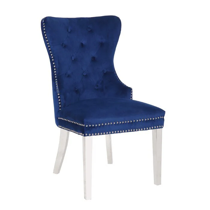 Erica Stainless Steel Legs Chair Finish with Velvet Fabric in Navy - Image 7